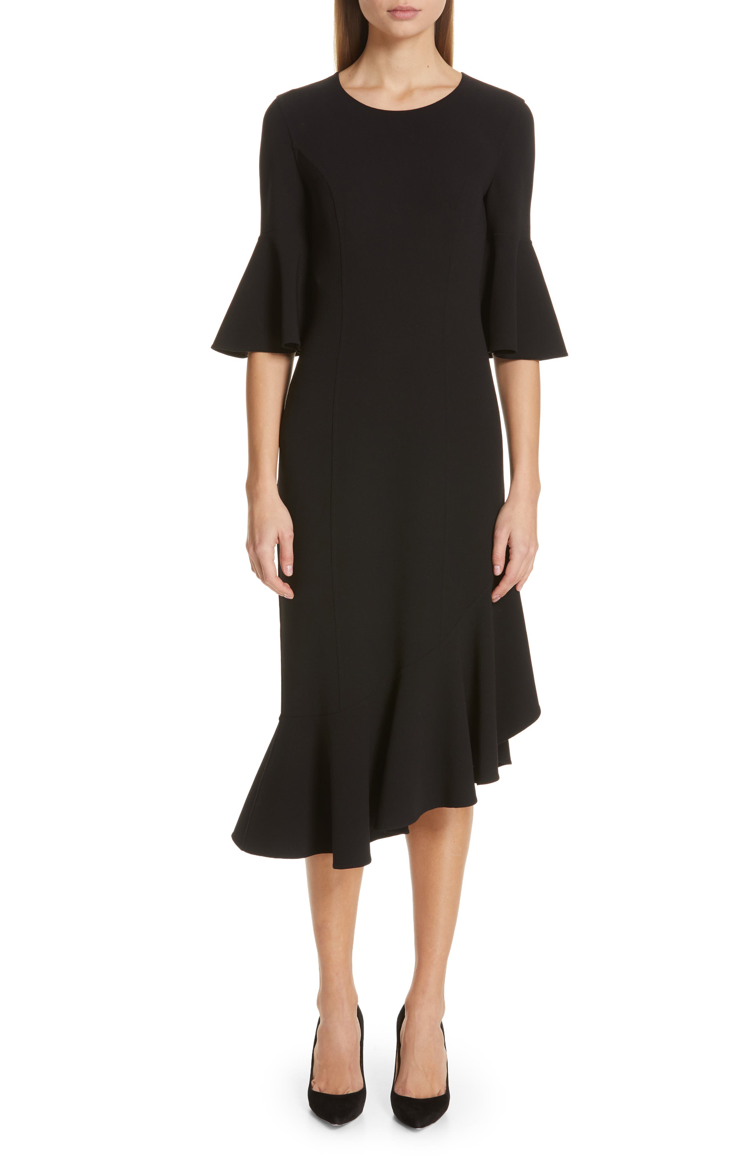 Michael Kors Asymmetrical Bell Sleeve Sheath Dress, Black