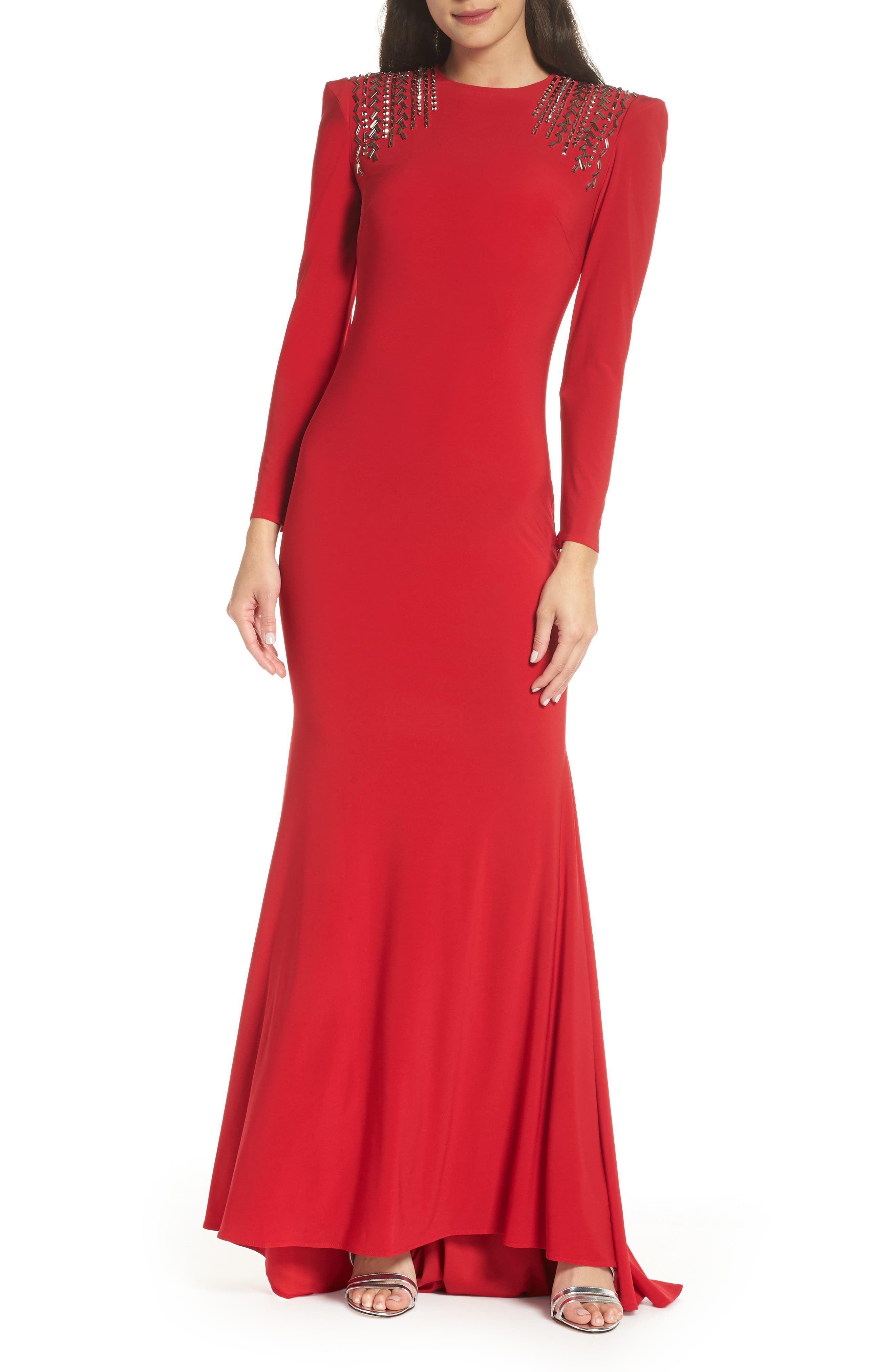 MAC Duggal Embellished Shoulder Jersey Gown