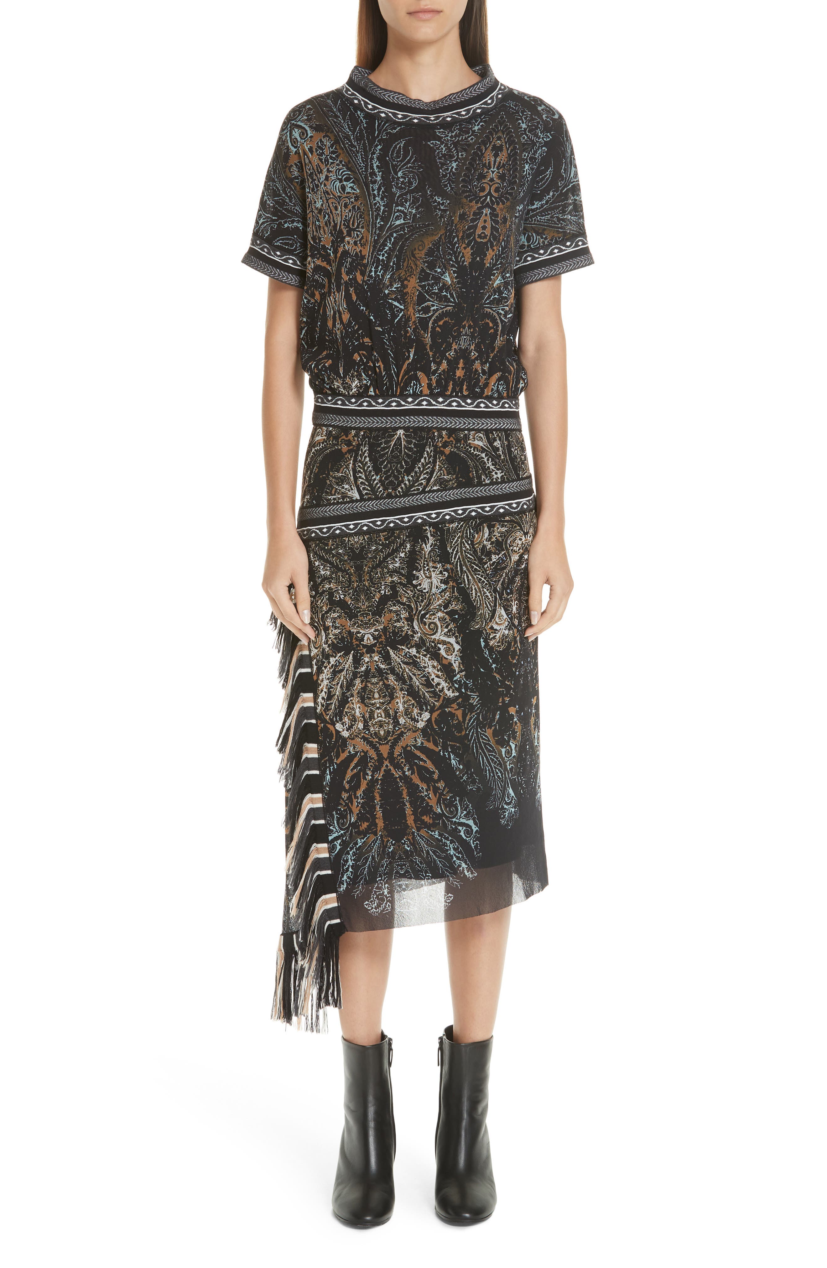 Fuzzi Mixed Paisley Print Dress, Black