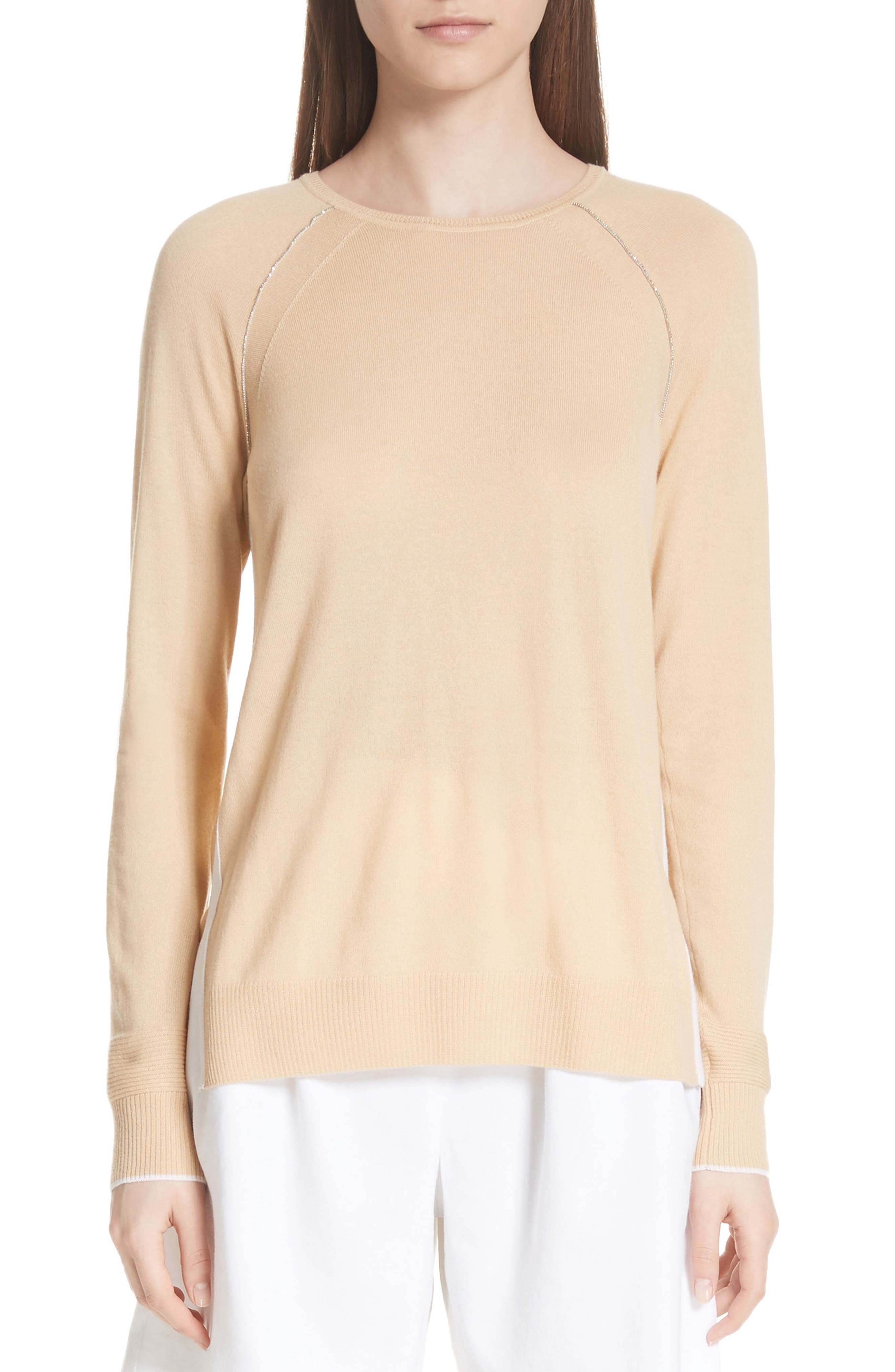 St. John Collection Raglan Sleeve Cashmere Sweater, Beige