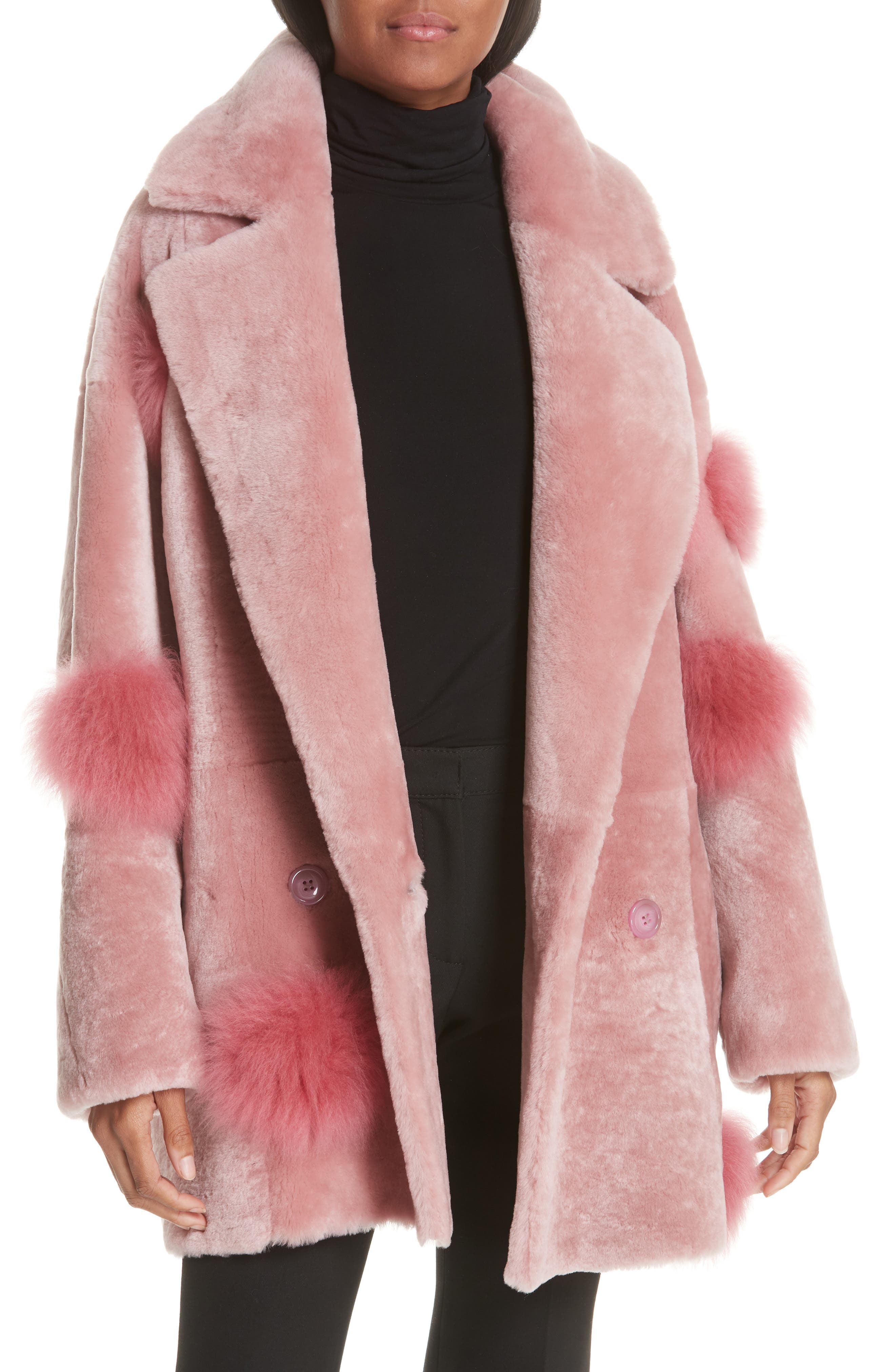 Anne Vest Peony Genuine Shearling Coat, 6 DE - Pink