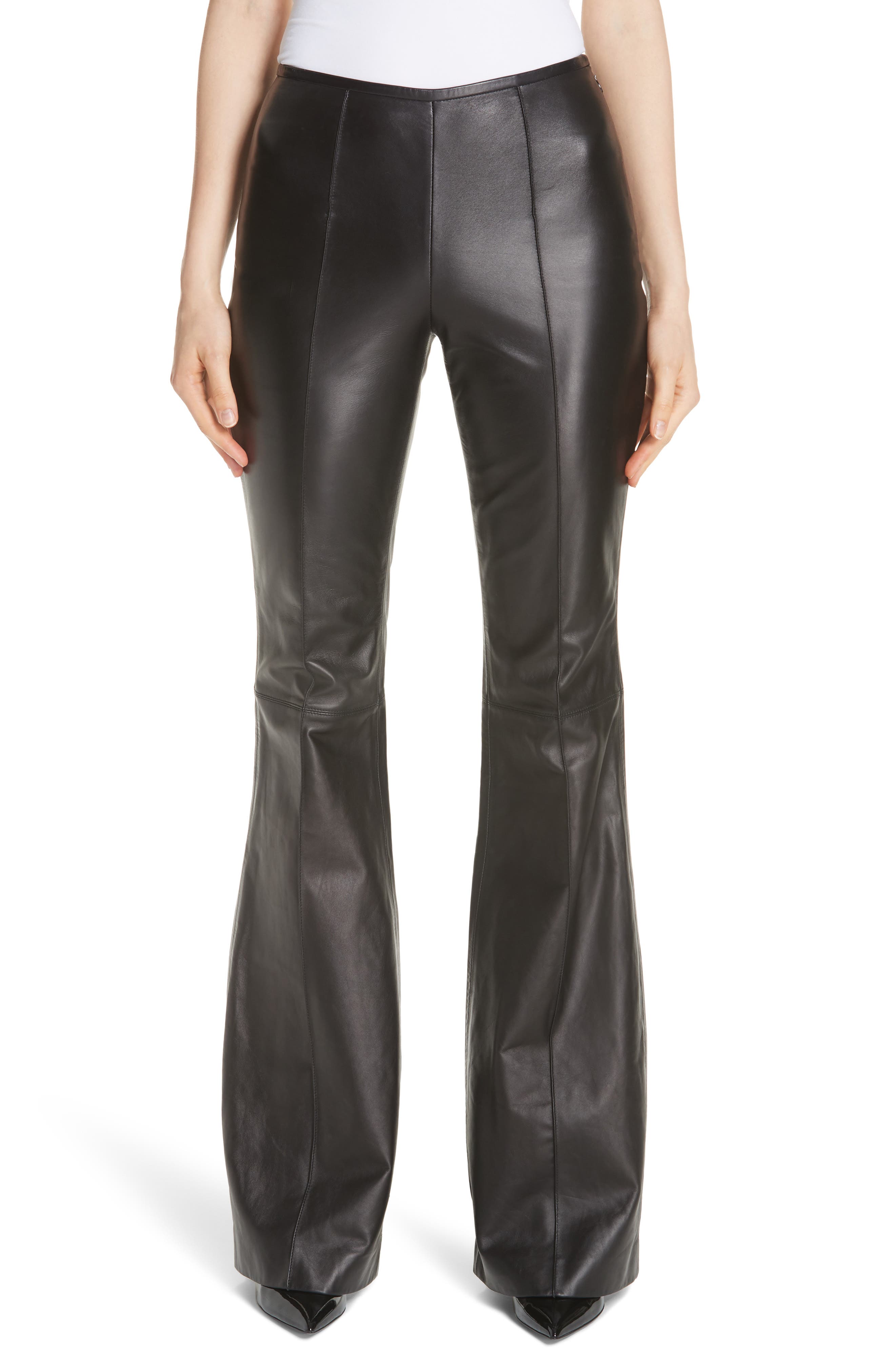 Michael Kors Leather Flare Pants, Black
