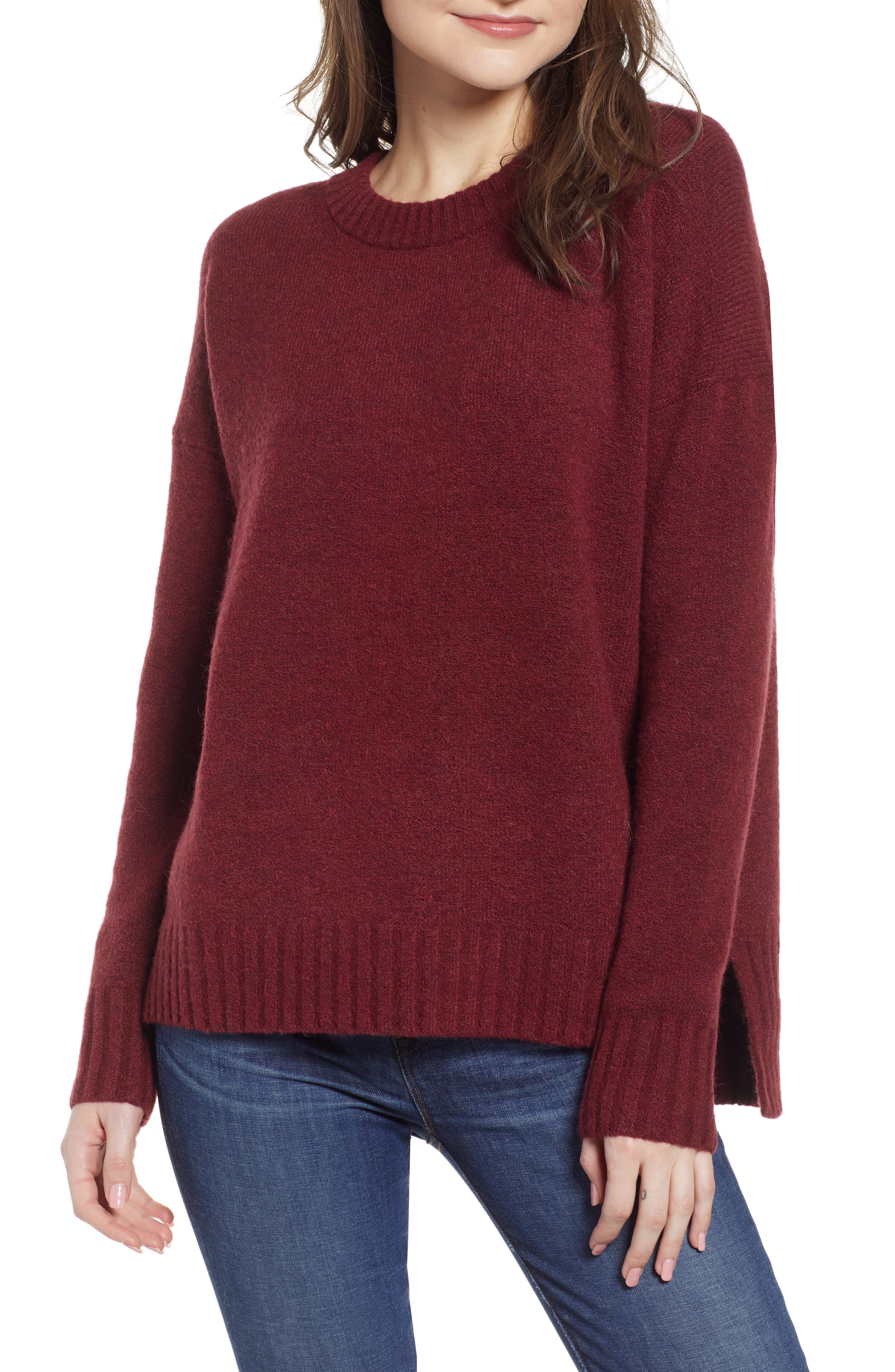 J.crew Supersoft Oversize Crewneck Sweater, Burgundy
