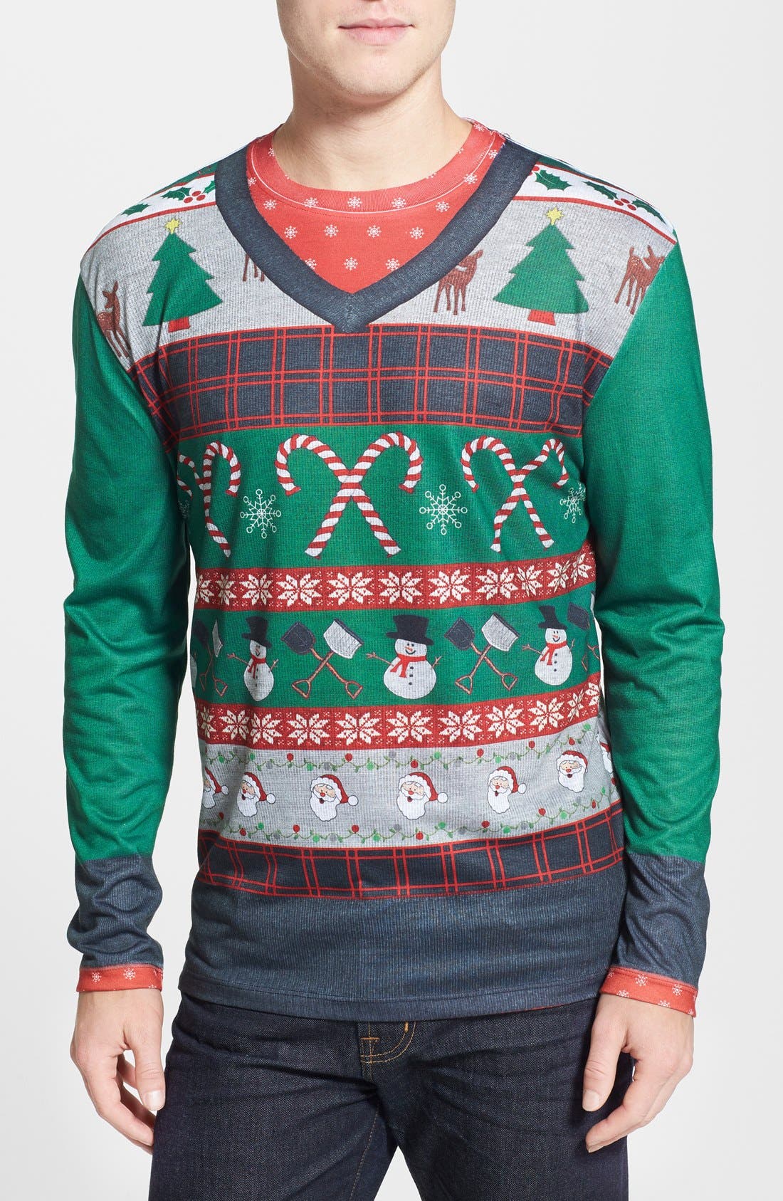 Faux Real Candy Cane Ugly Christmas Long Sleeve Novelty TShirt (Men