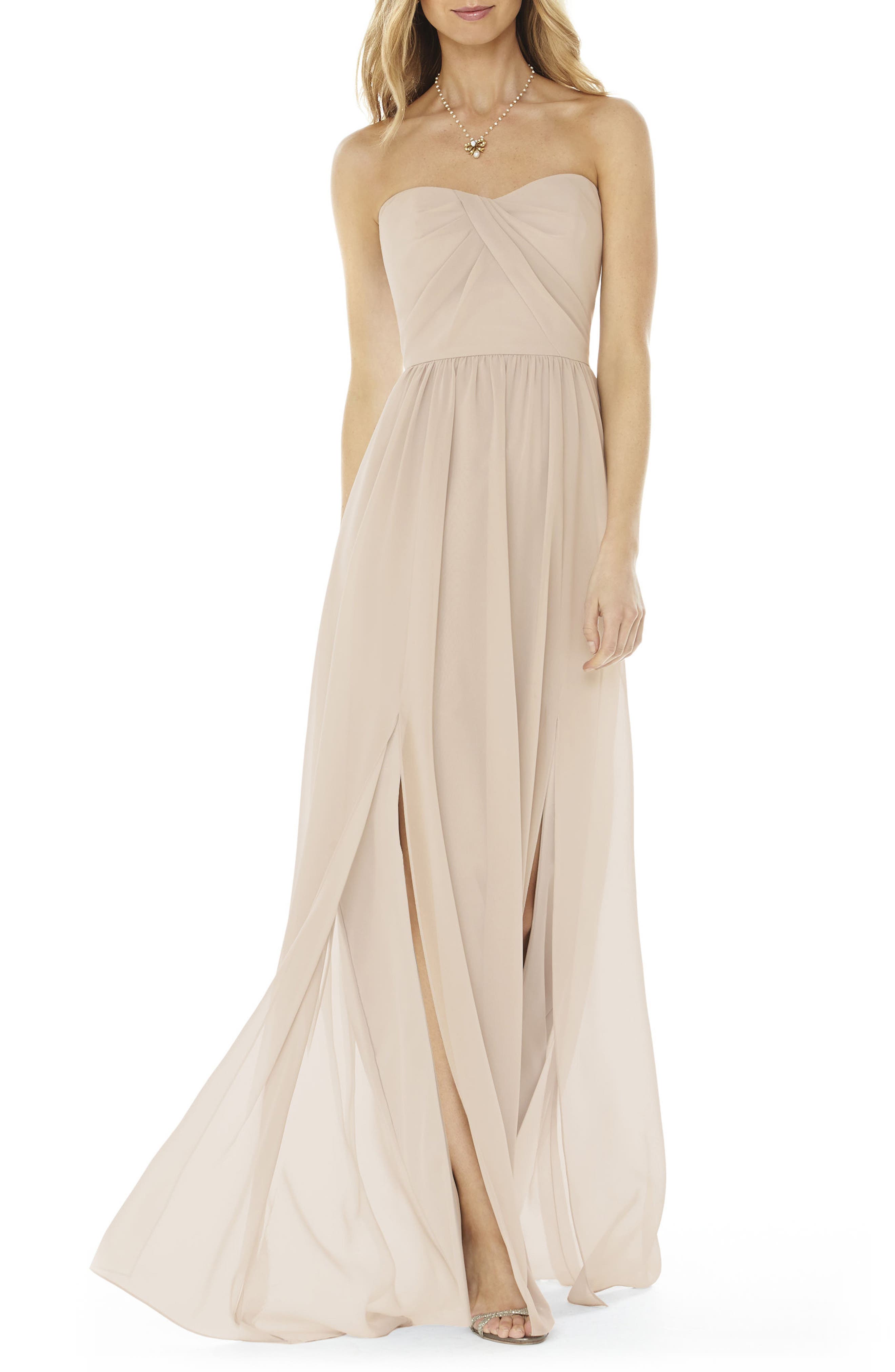 Social Bridesmaids Strapless Georgette Gown, Beige
