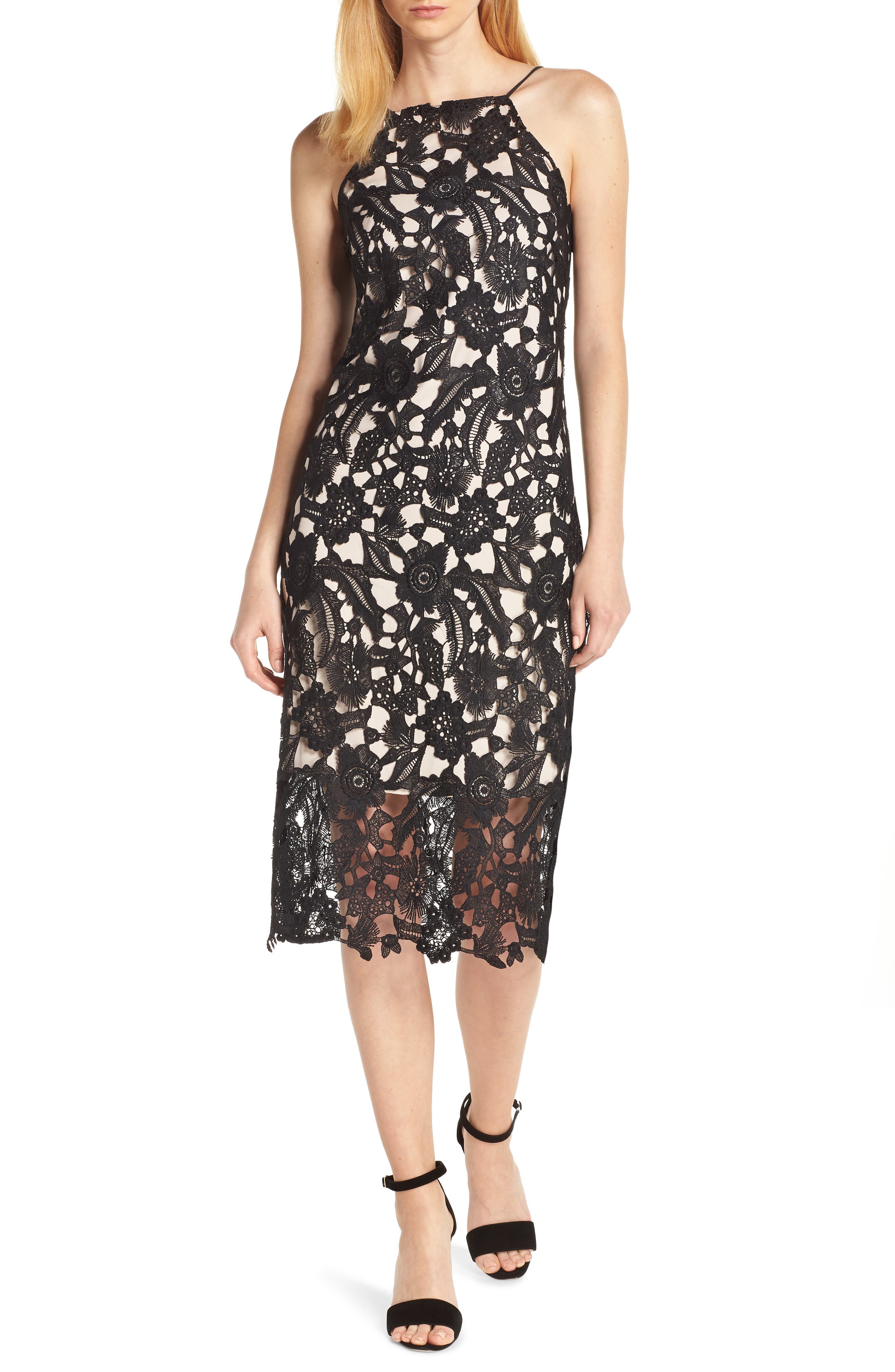 Sam Edelman Halter Top Lace Midi Dress, Black