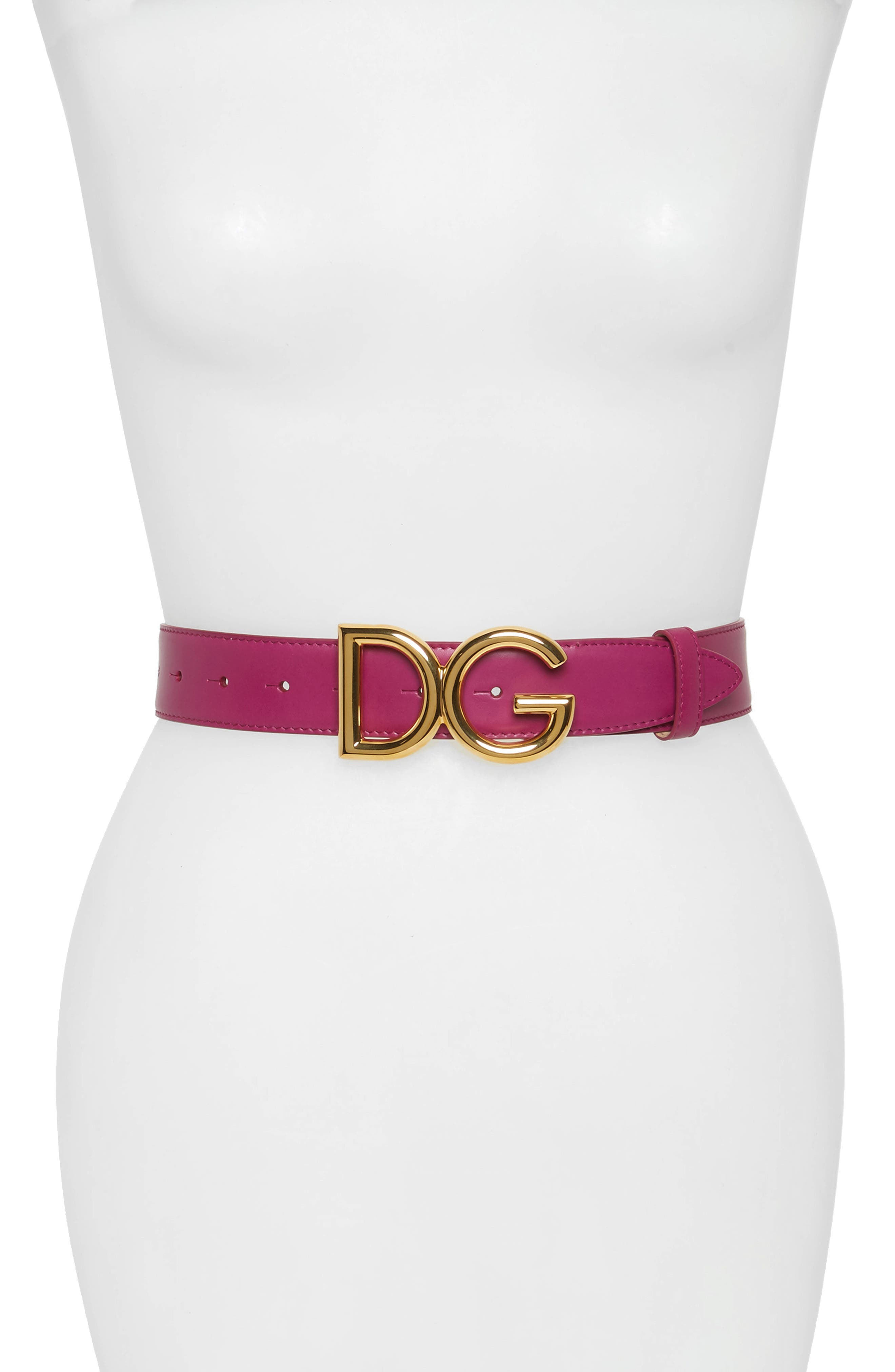 Dolce & gabbana Family Lux Metal Logo Buckle Leather Belt, Orchidea/ Ottone