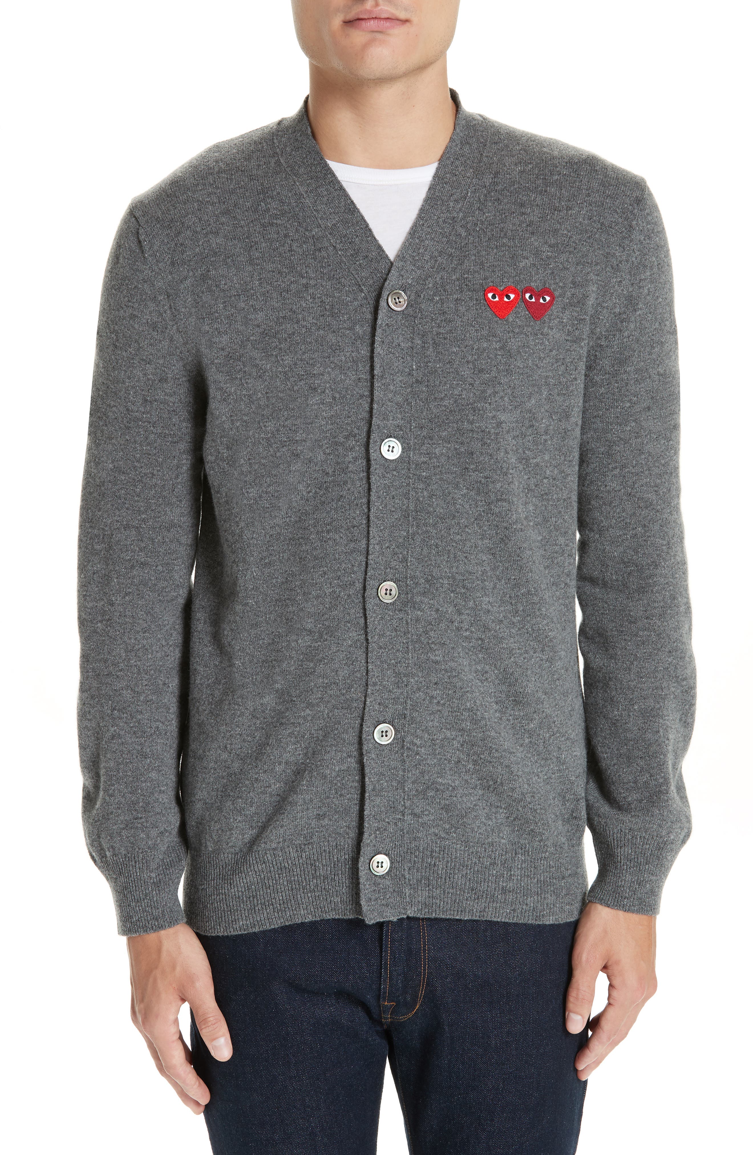 Comme Des Garcons Play Double Heart Wool Cardigan