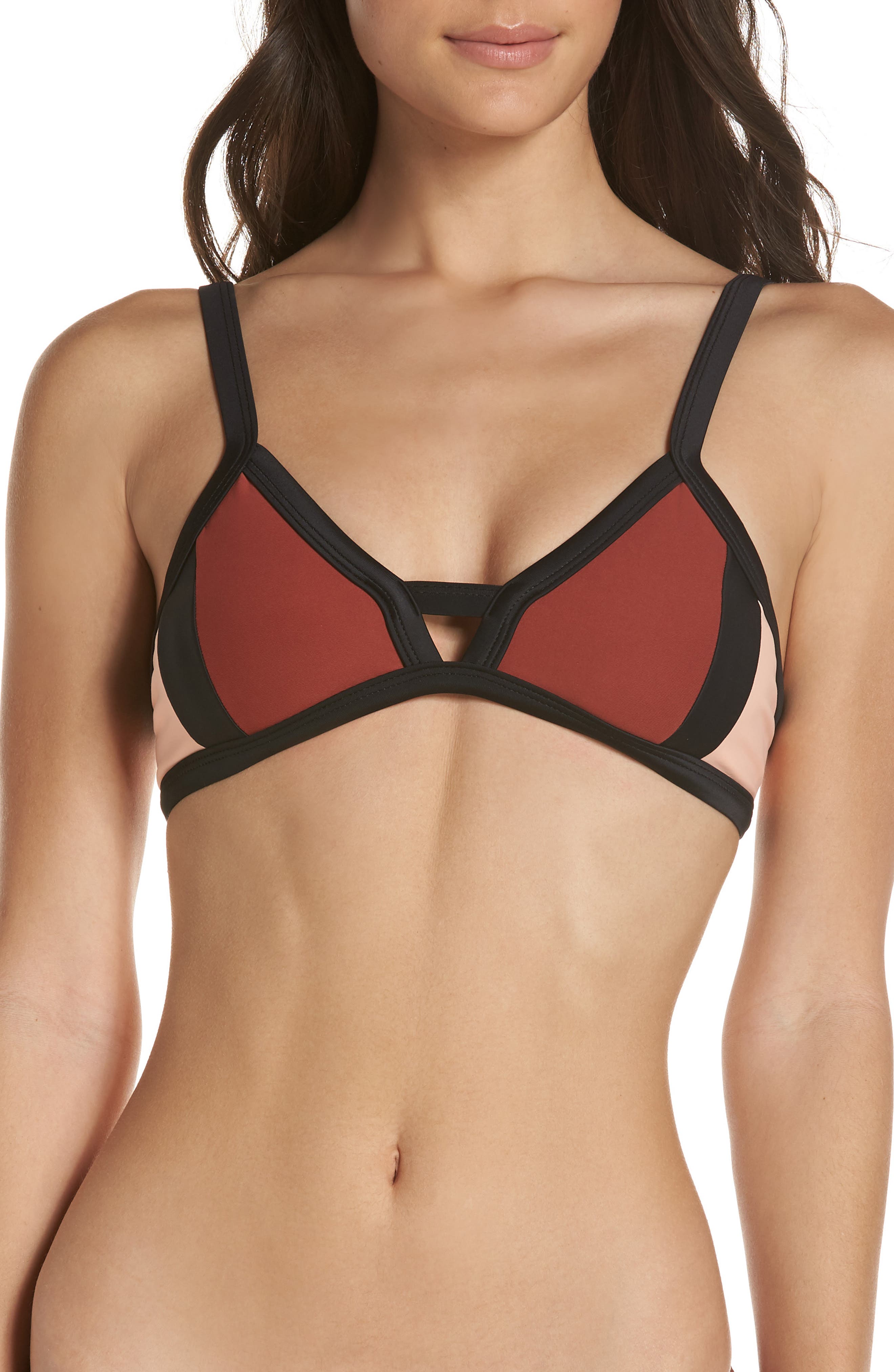 Pilyq Colorblock Halter Bikini Top, Coral