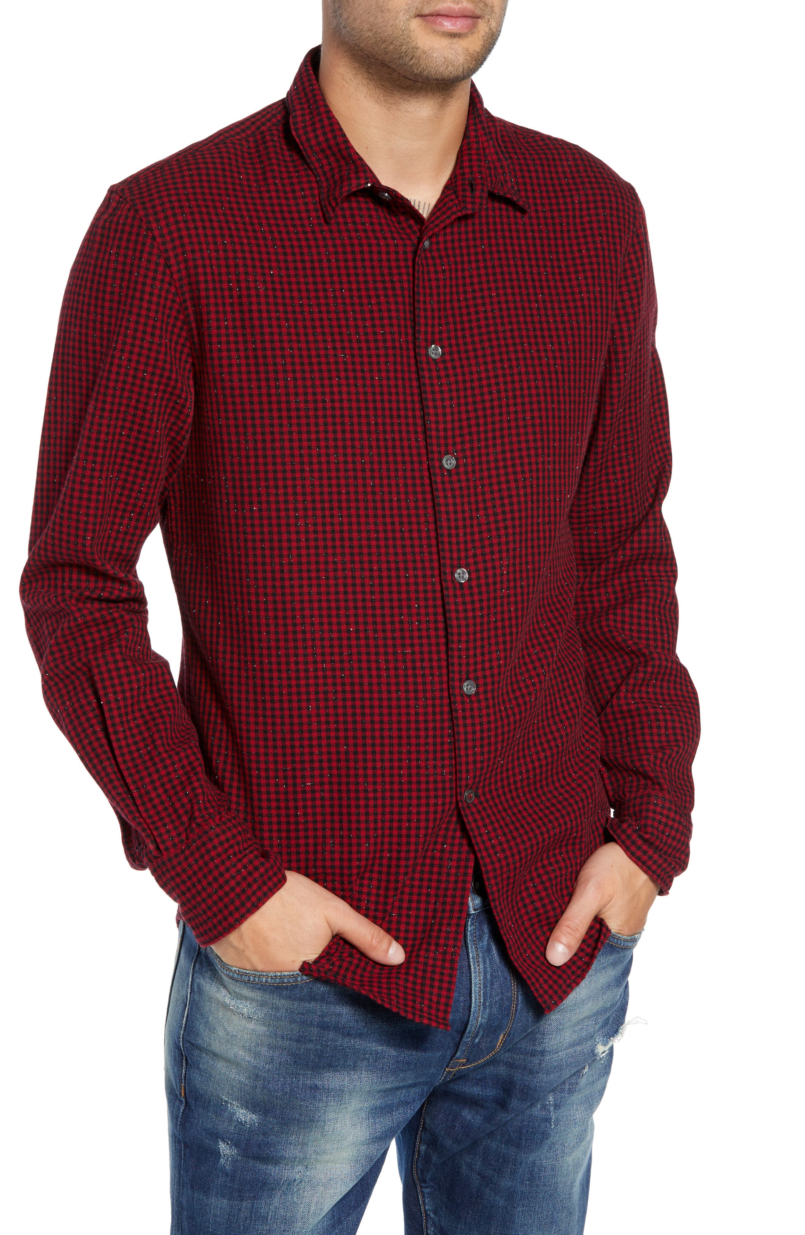 John Varvatos Star Usa Check Sport Shirt, Red