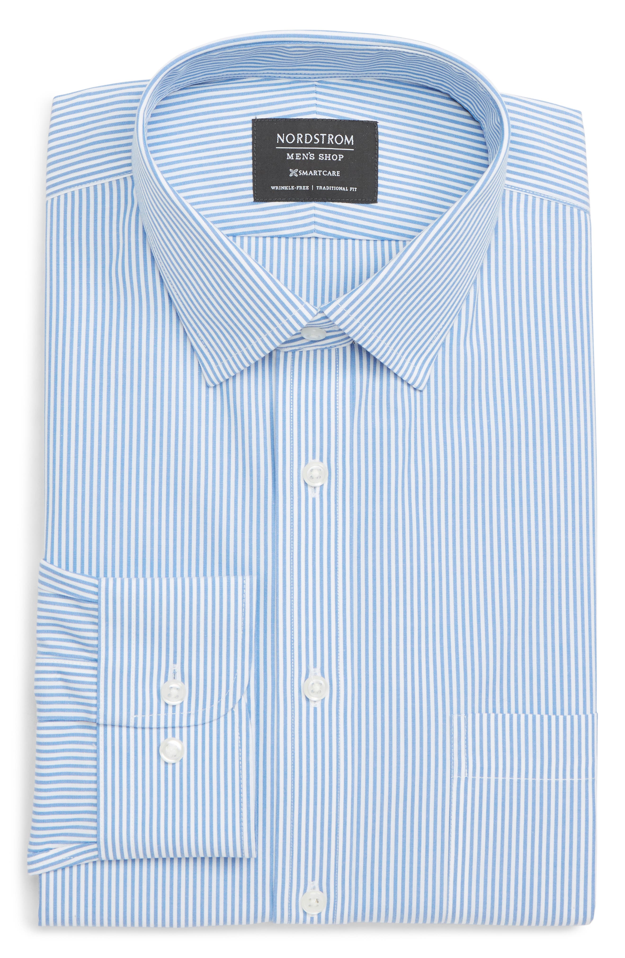 Nordstrom Shop Smartcare(TM) Traditional Fit Stripe Dress Shirt - Blue