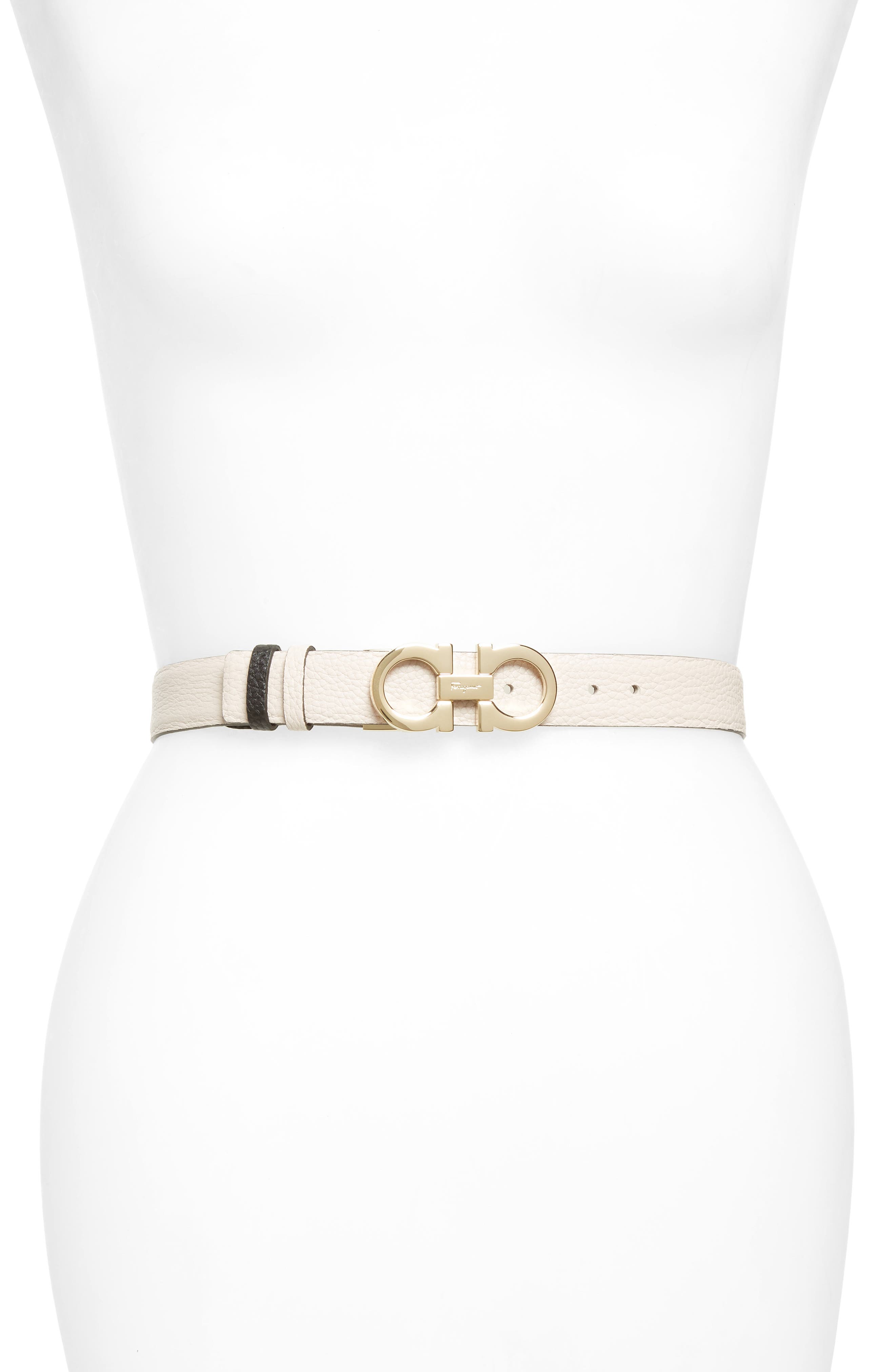 Salvatore Ferragamo Double Gancio Reversible Leather Belt, Jasmine Flower/ Nero