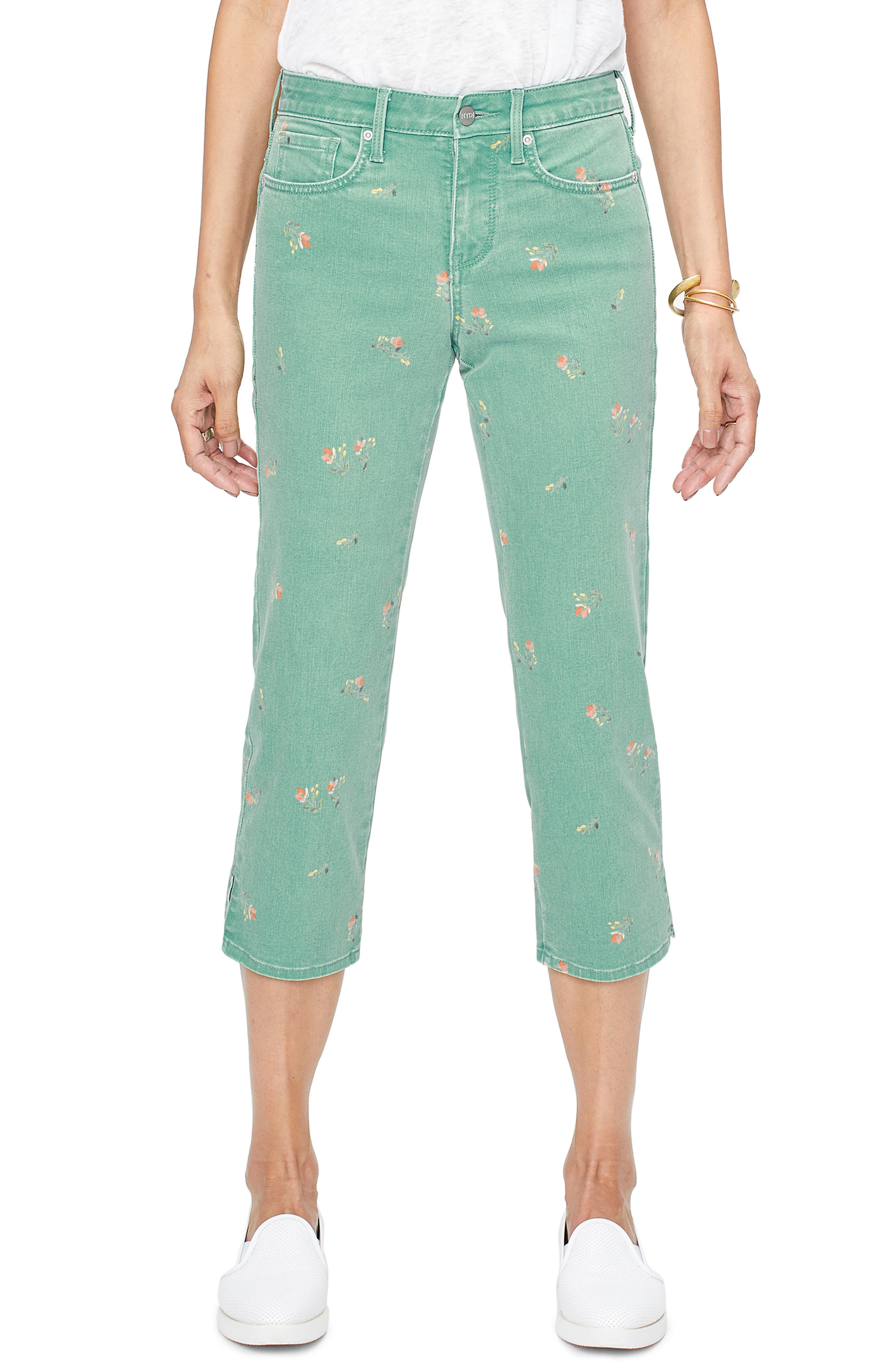 Nydj Floral Colored Stretch Capri Jeans, Green