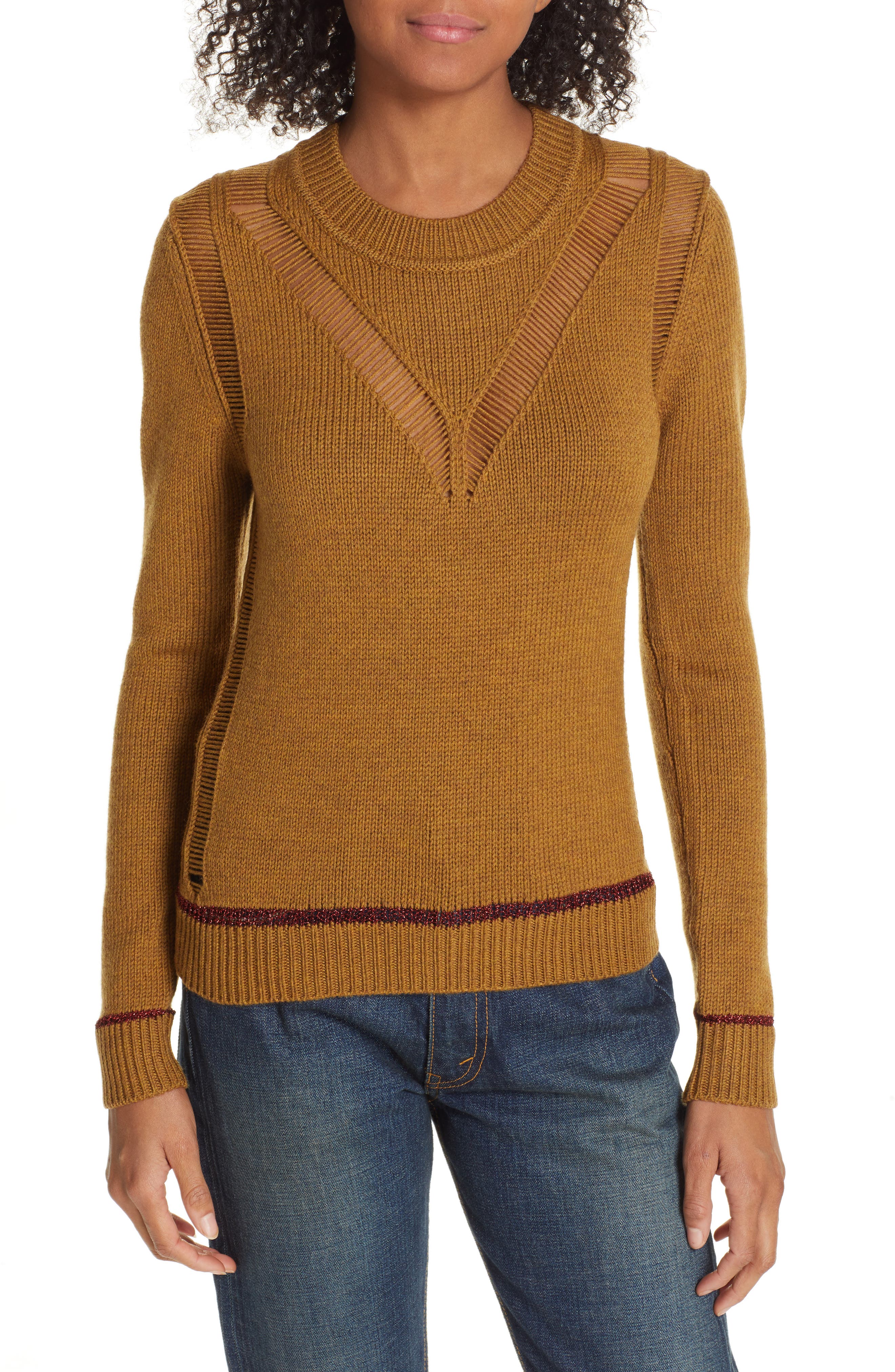 See By Chloe Ladder Stitch Wool Sweater, Beige