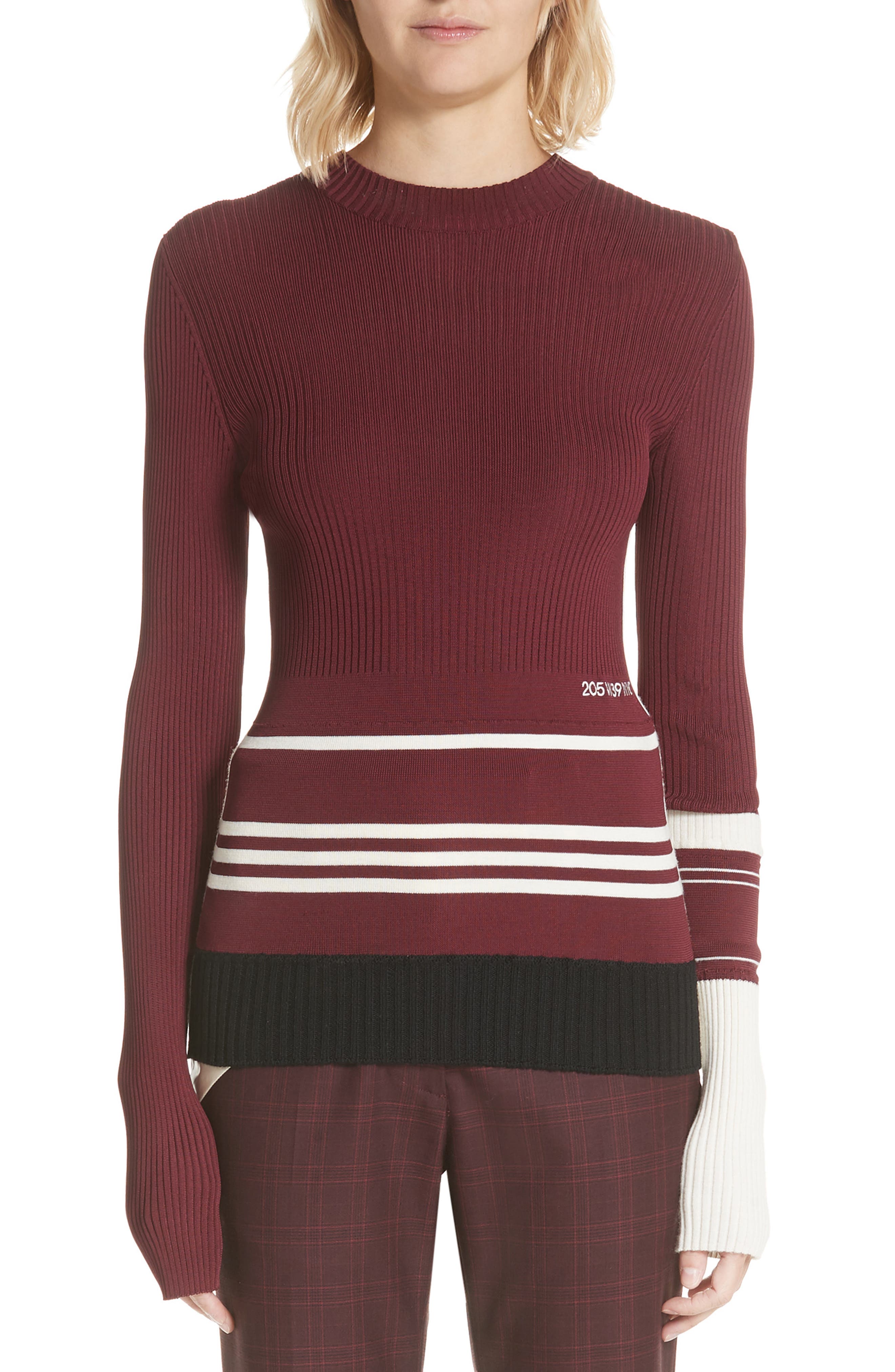 Calvin Klein 205W39Nyc Varsity Stripe Colorblock Sweater, Red