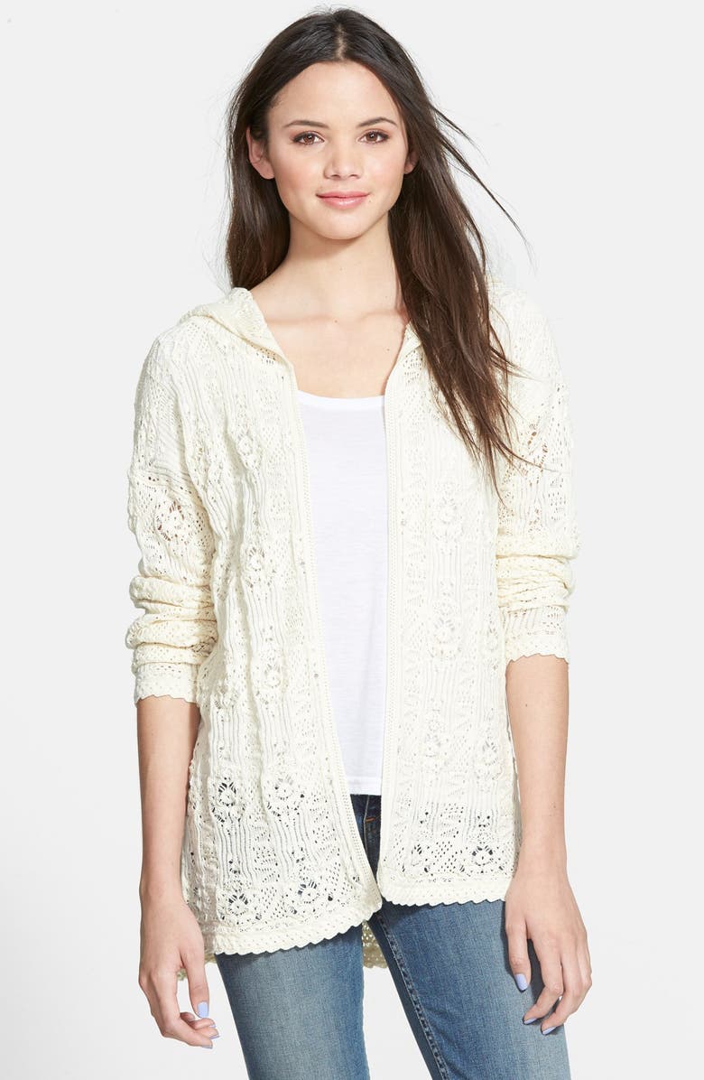 Sun & Shadow Open Knit Hooded Cardigan (Juniors) Nordstrom