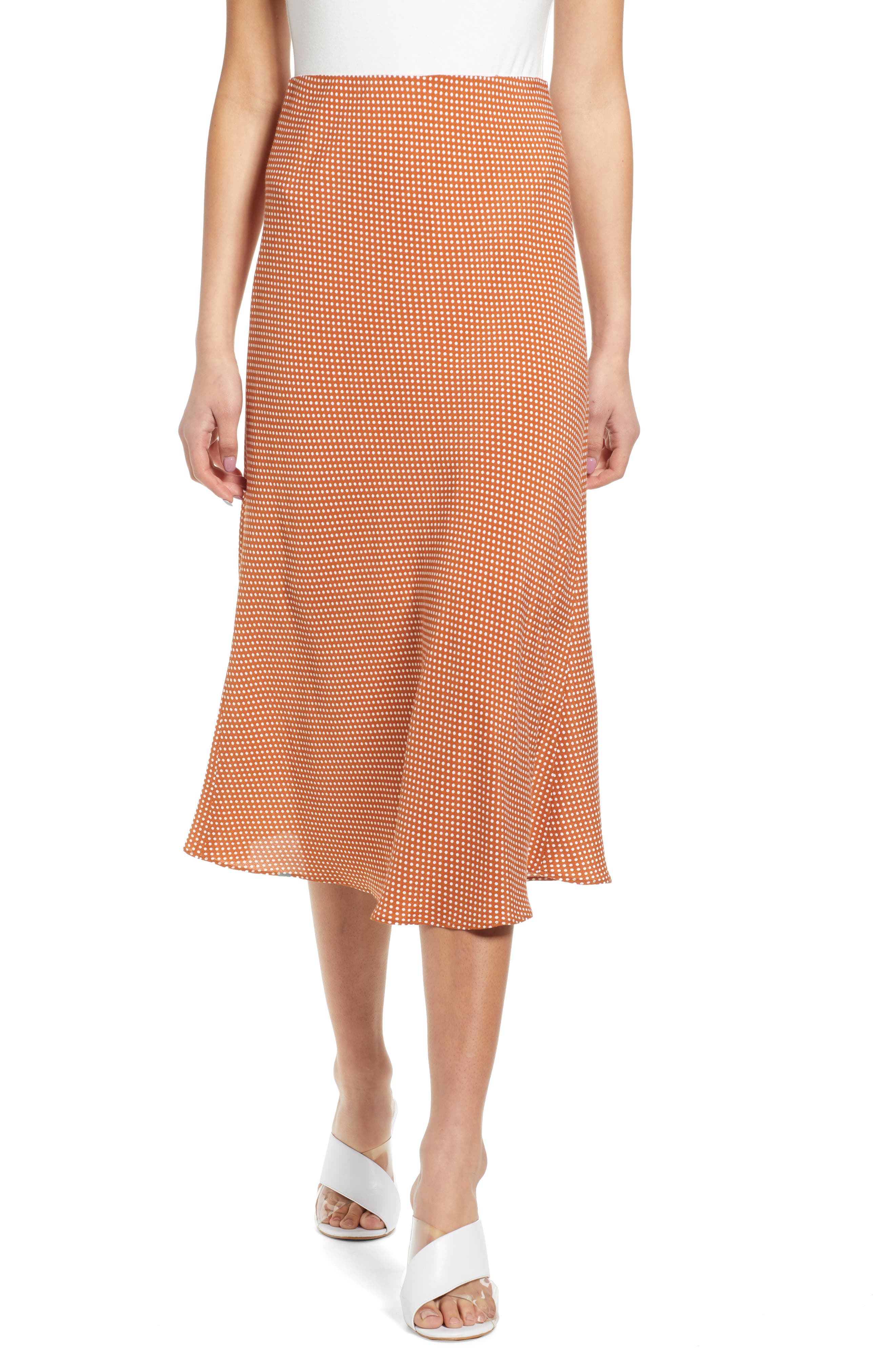 Leith Bias Cut Midi Skirt, Brown