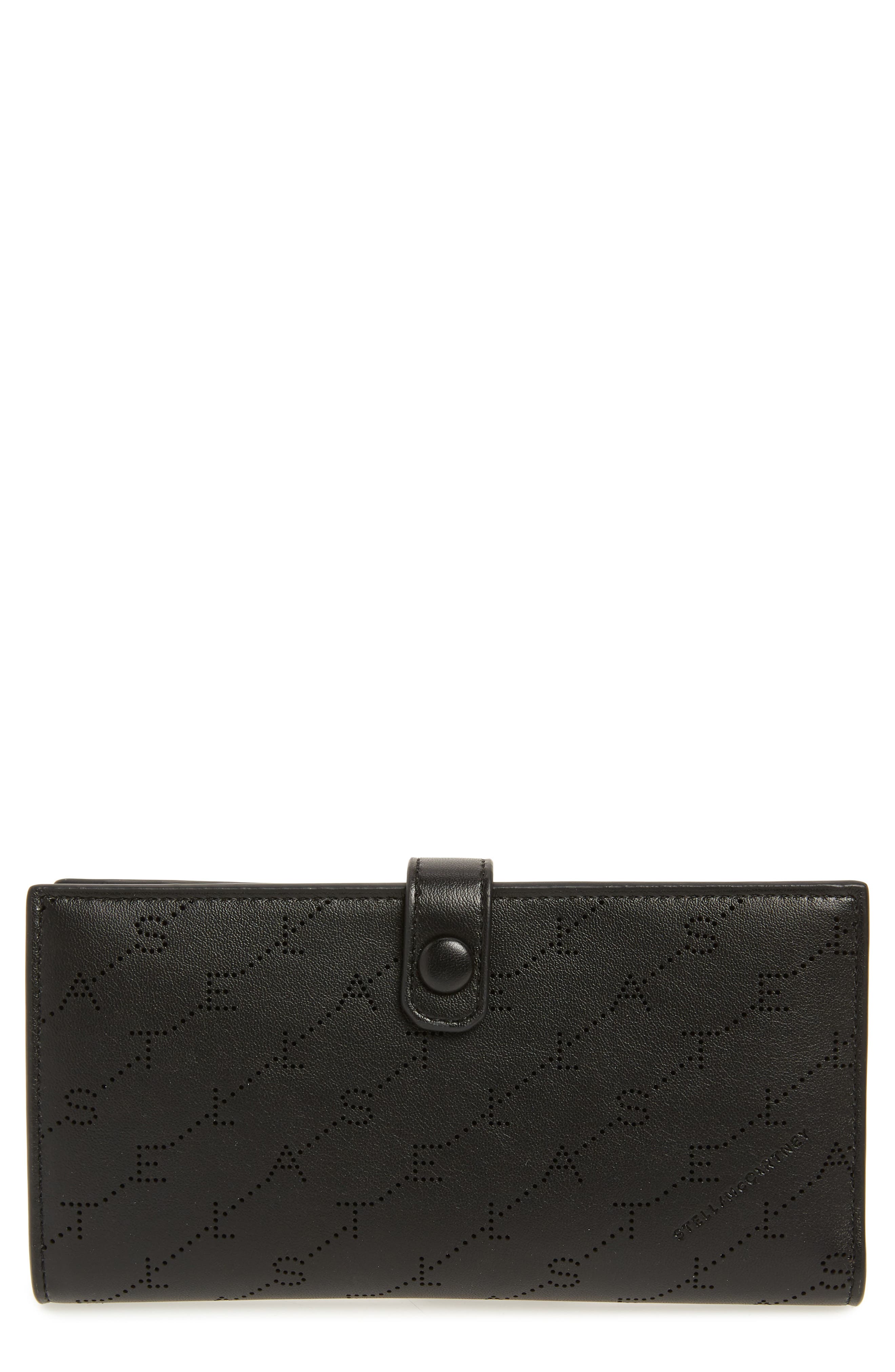 Stella Mccartney Logo Perforated Faux Leather Continental Wallet - Black