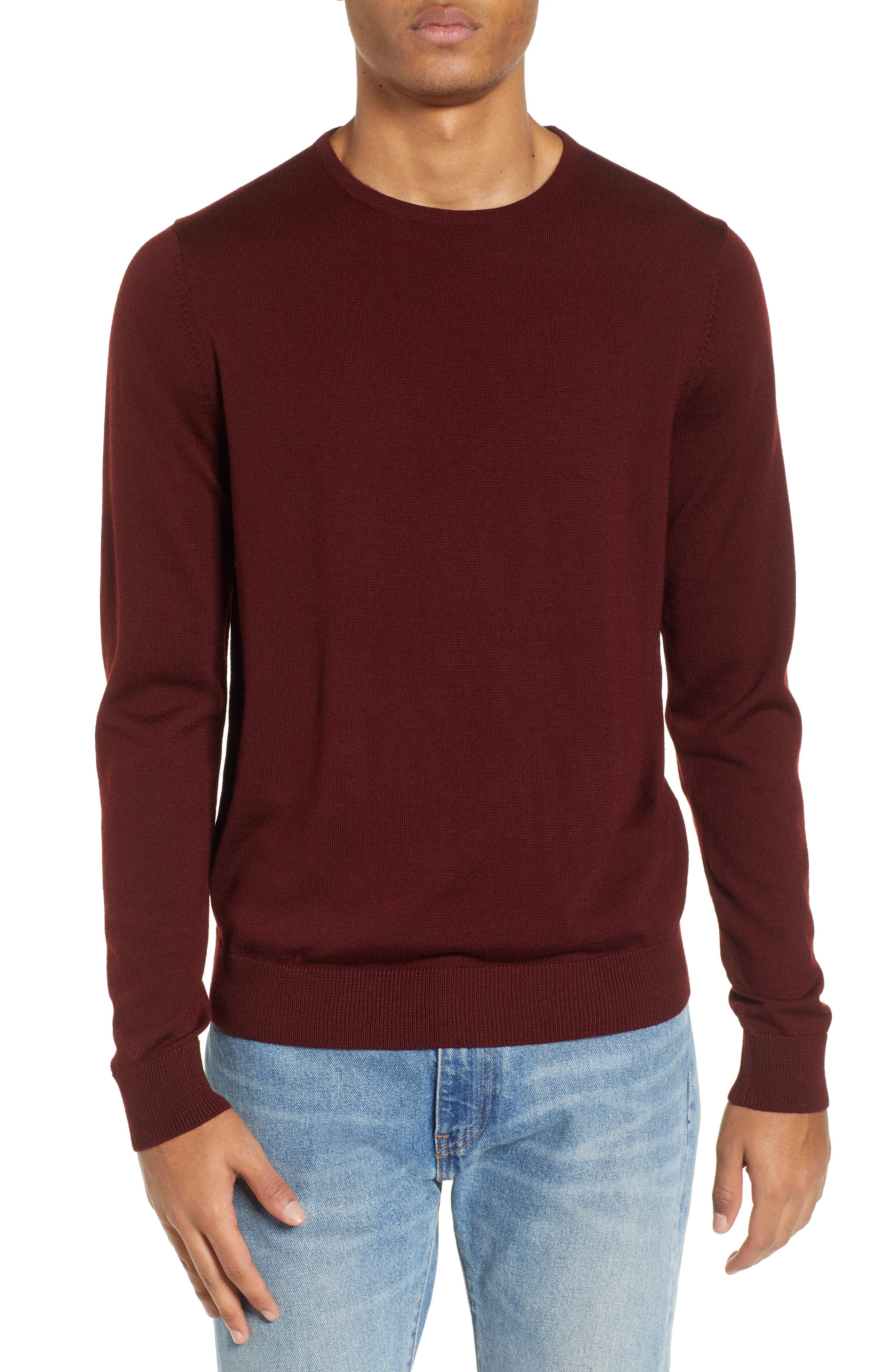 Nordstrom Shop Crewneck Merino Wool Sweater, Burgundy