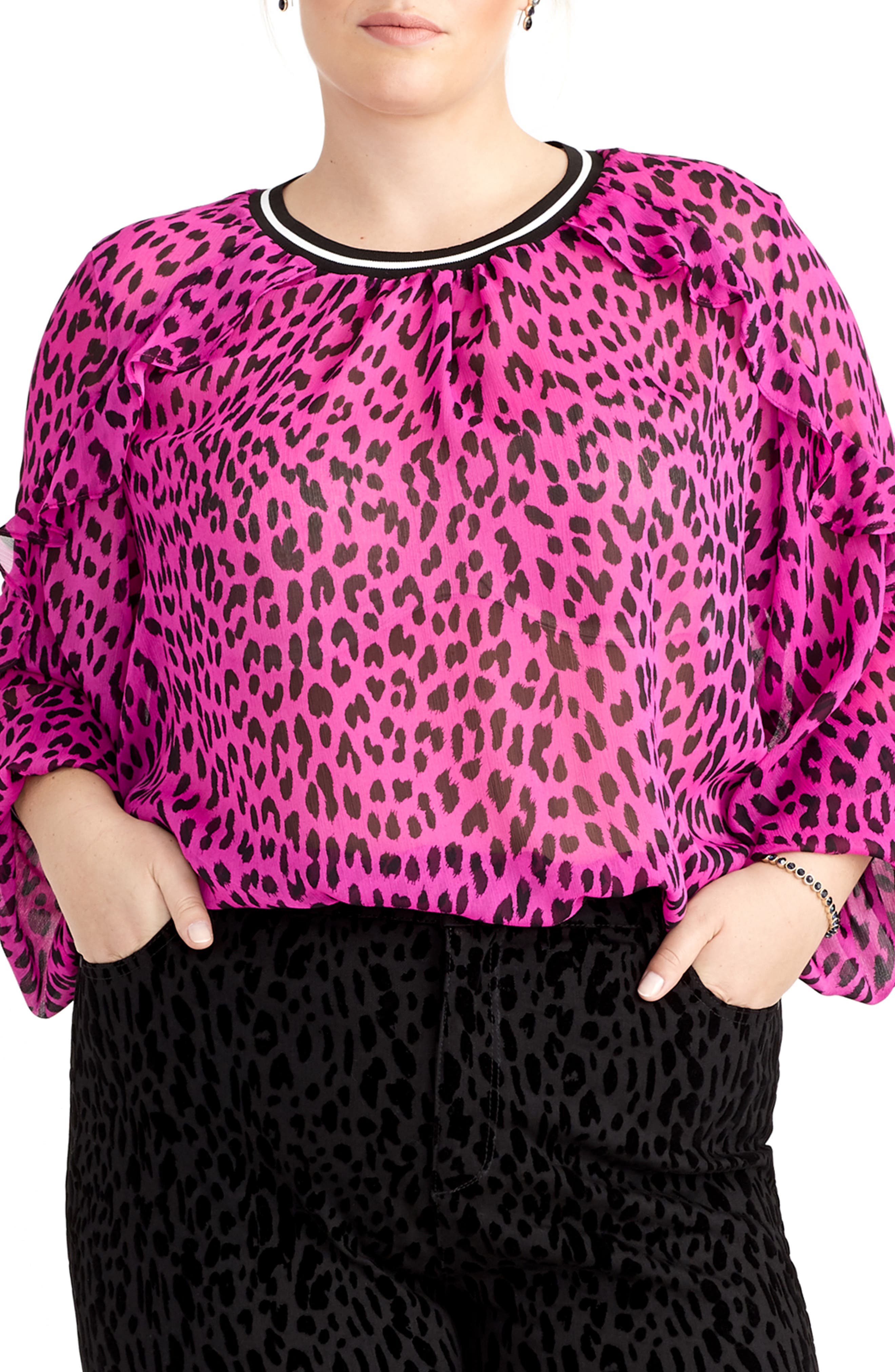 Plus Size Rachel Rachel Roy Lucky Leopard Top, Pink