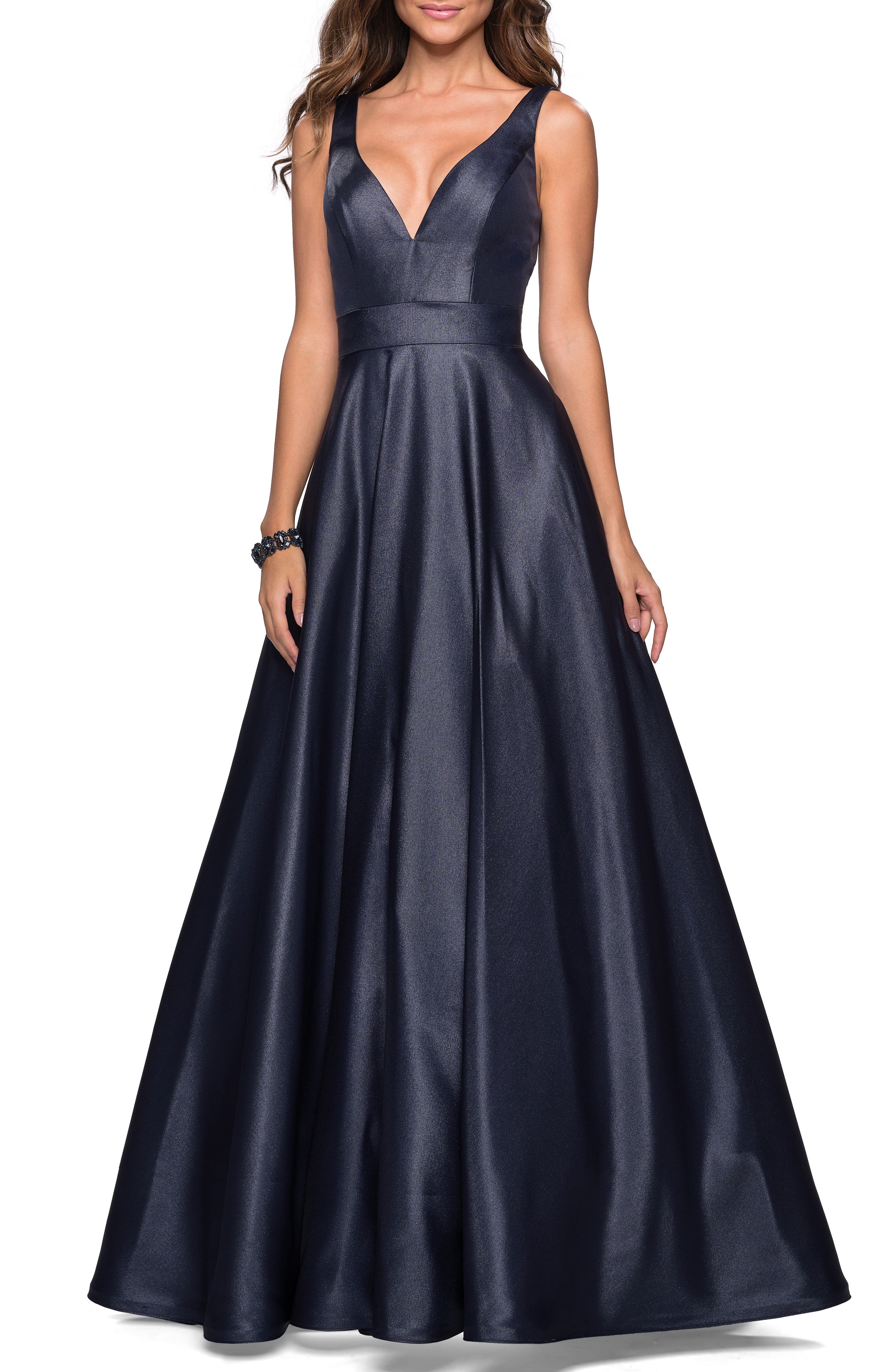 La Femme Mikado Evening Dress, Blue