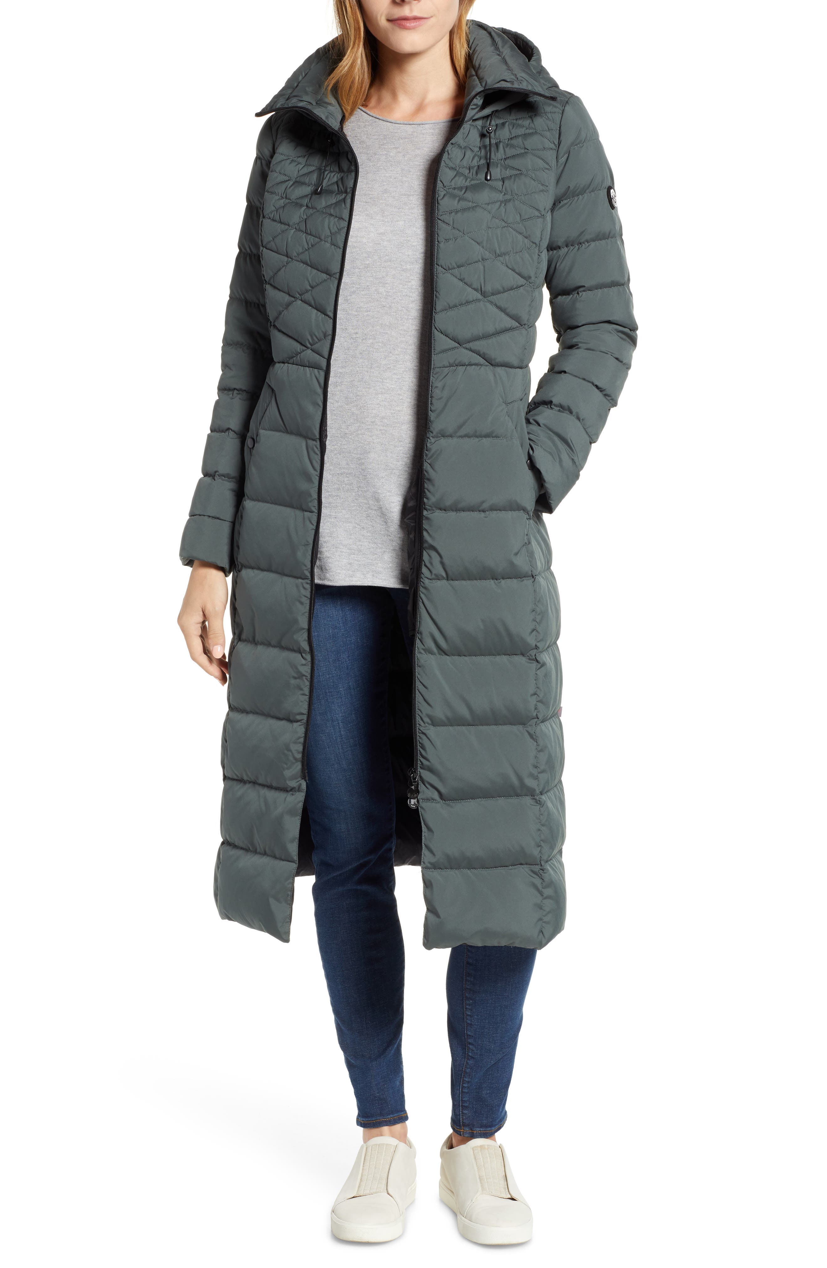 Bernardo Quilted Long Coat With Down & Primaloft Fill, Green