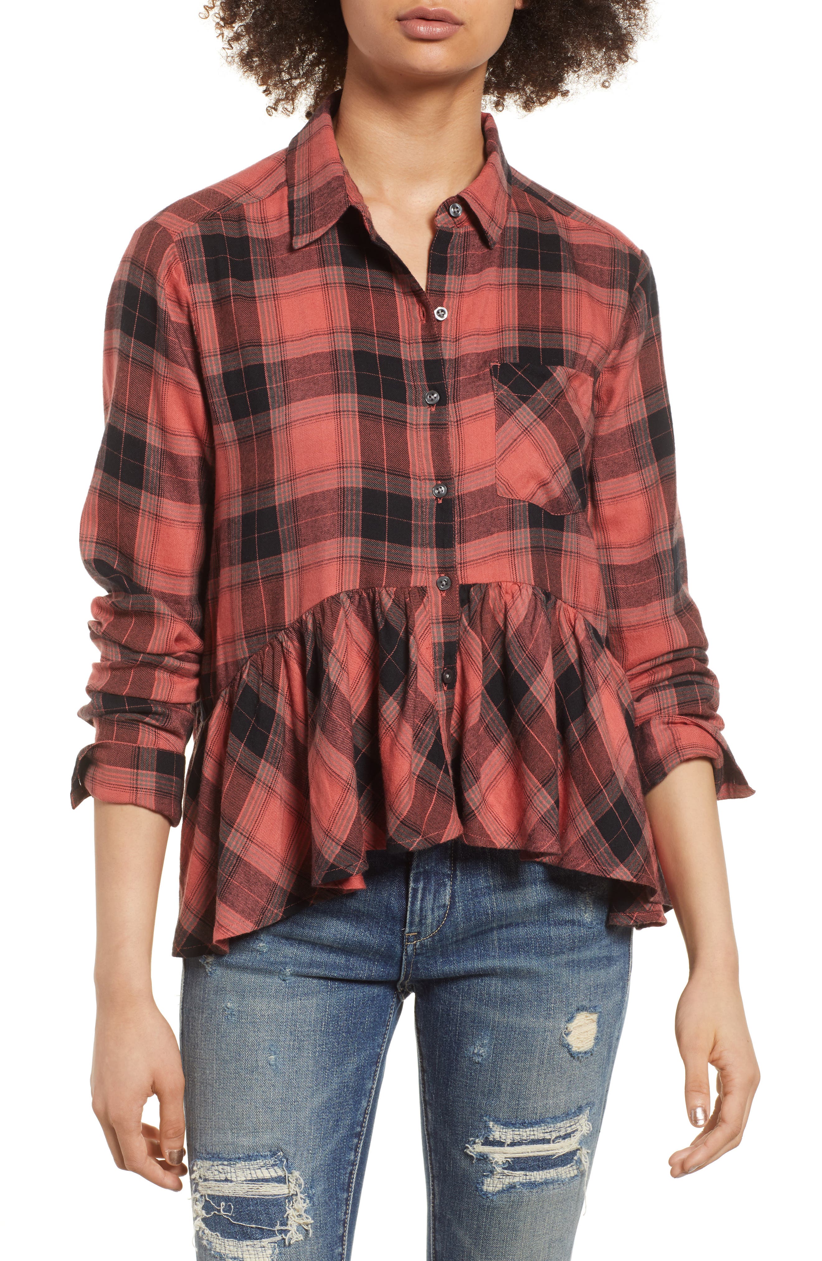 BP. Plaid Peplum Shirt Nordstrom