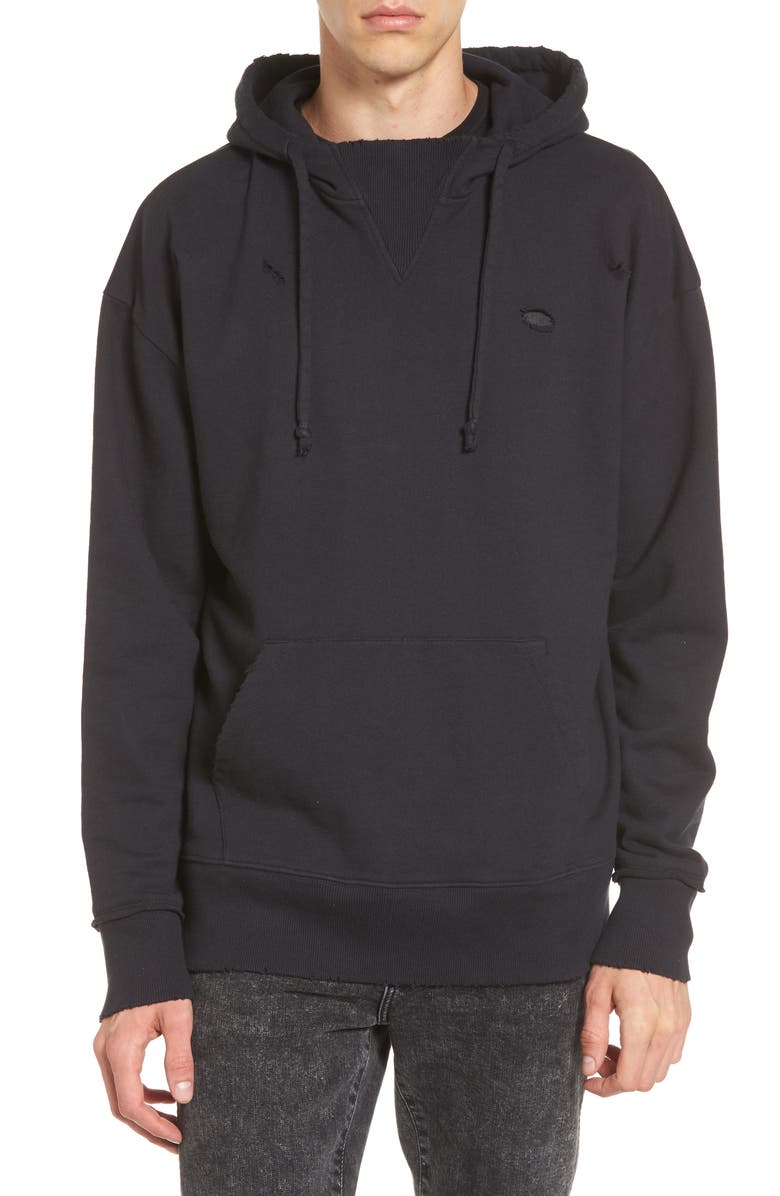 The Rail Destroyed High Neck Hoodie | Nordstrom