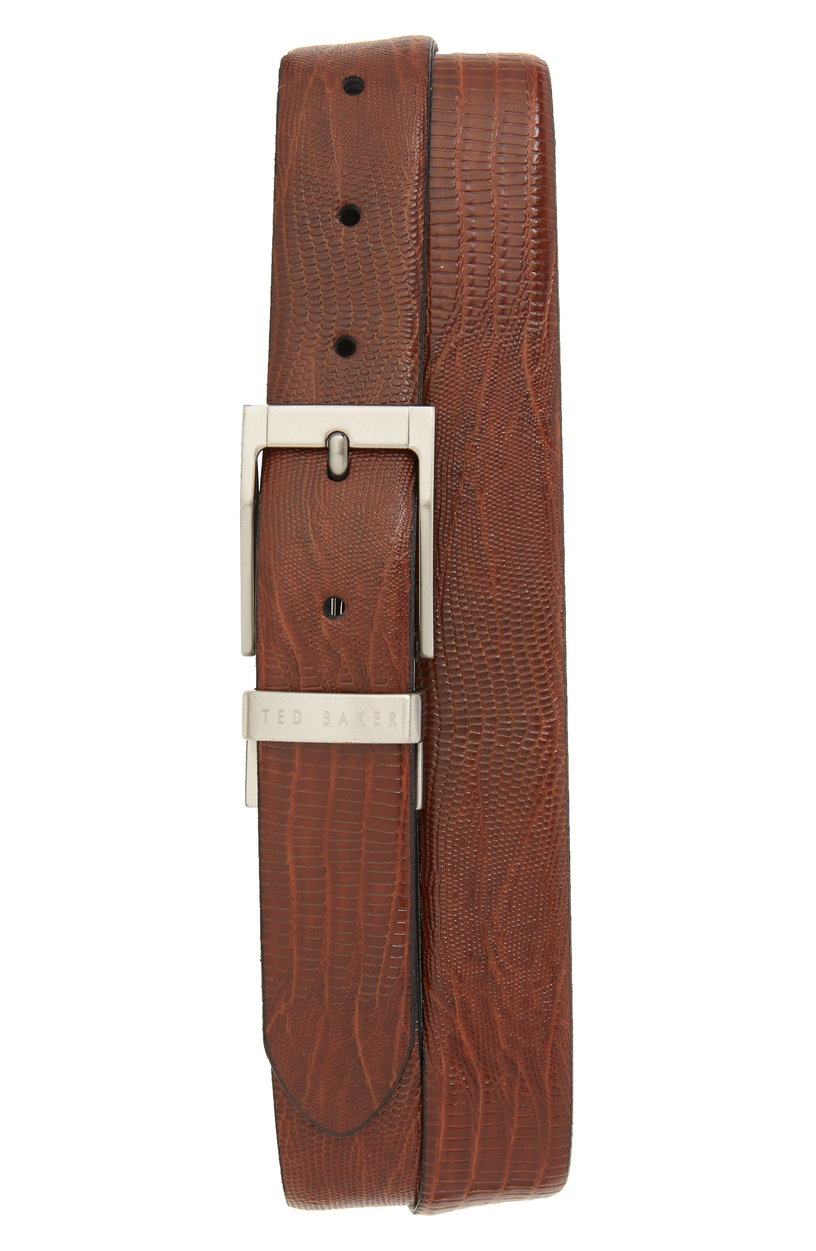 Ted Baker London Lizard Embossed Reversible Leather Belt, Tan