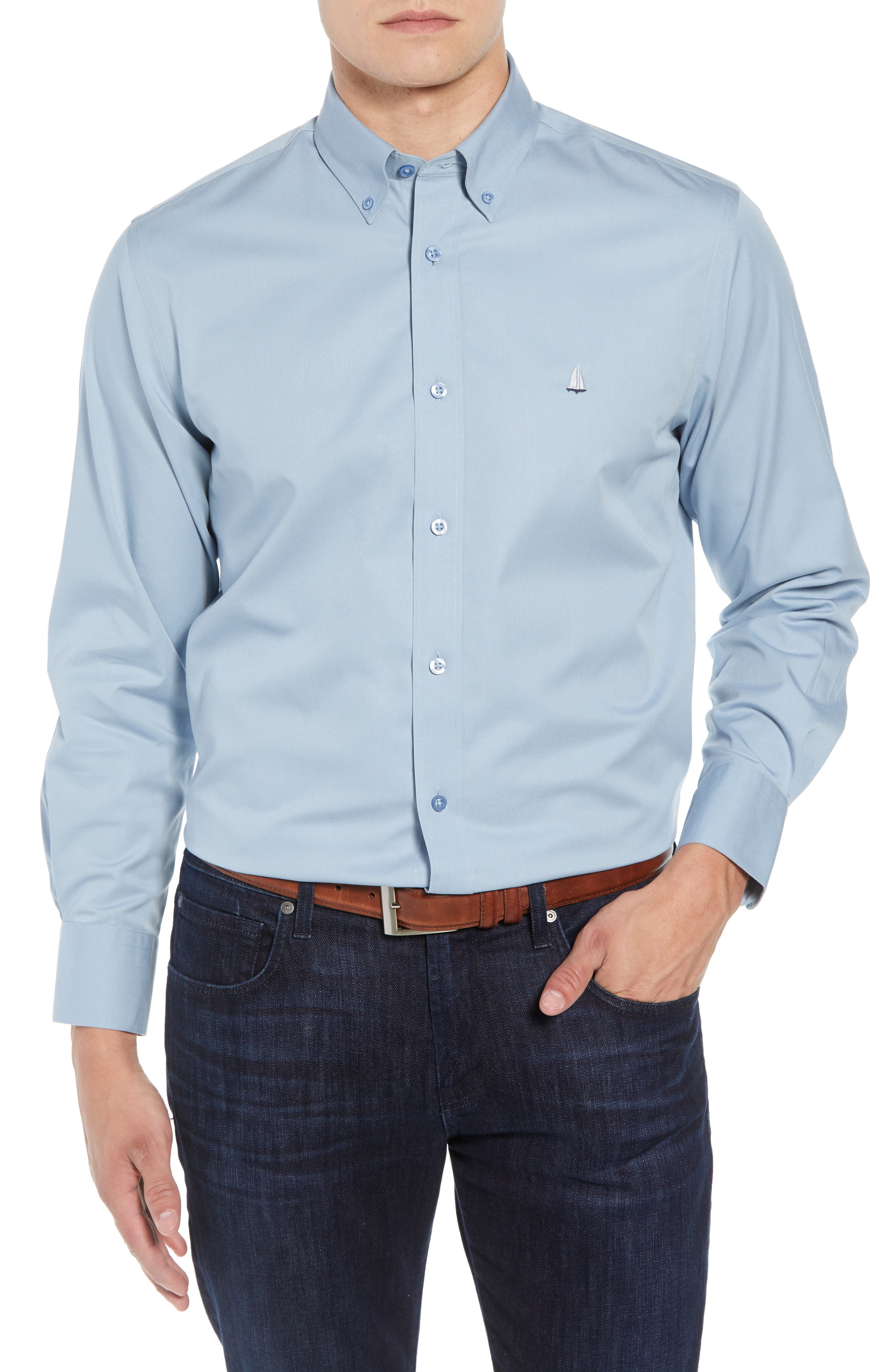 Nordstrom Shop Smartcare(TM) Traditional Fit Twill Boat Shirt, Blue