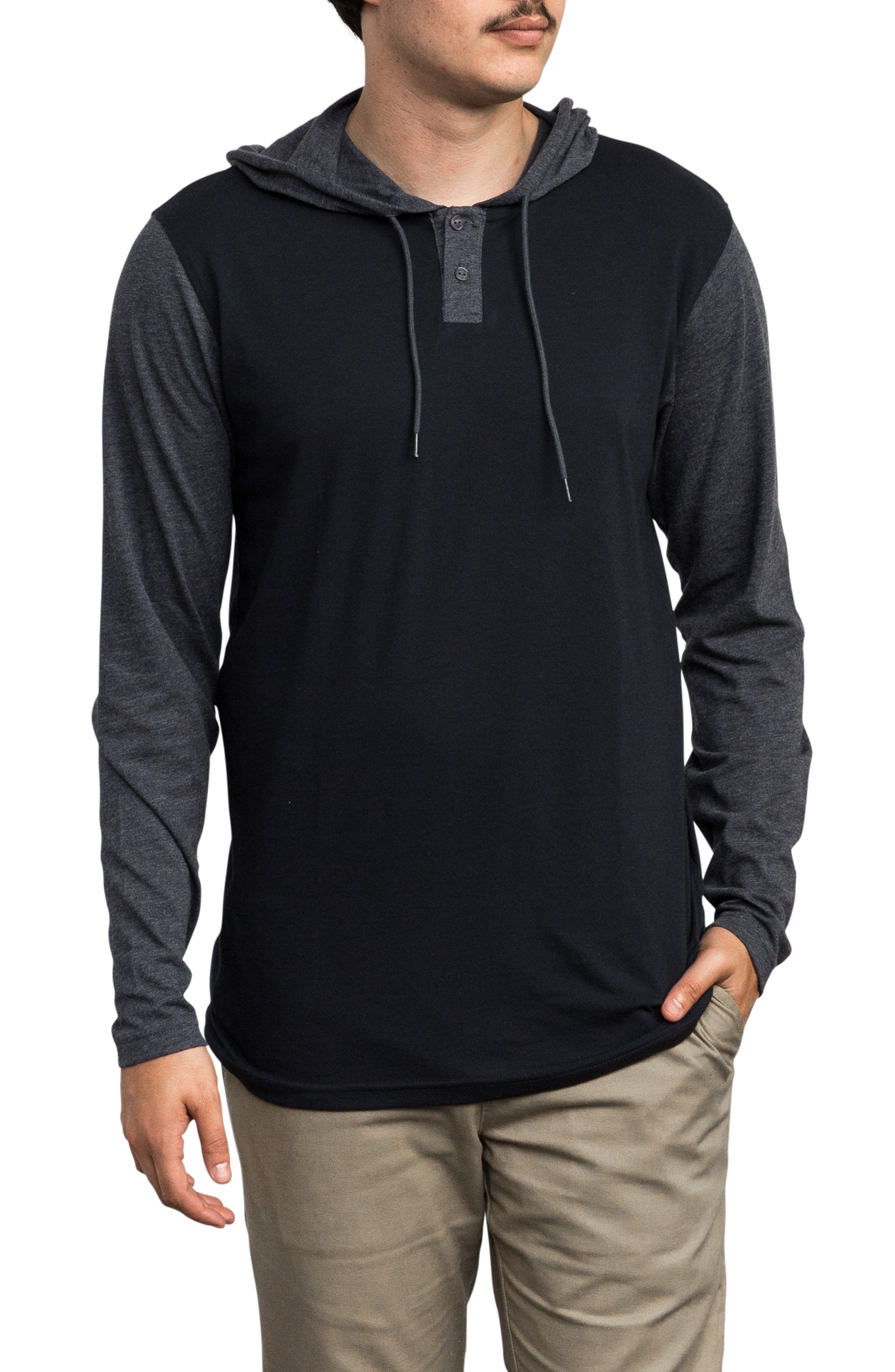 Rvca Pick Up Hooded Henley Sweatshirt, Blue