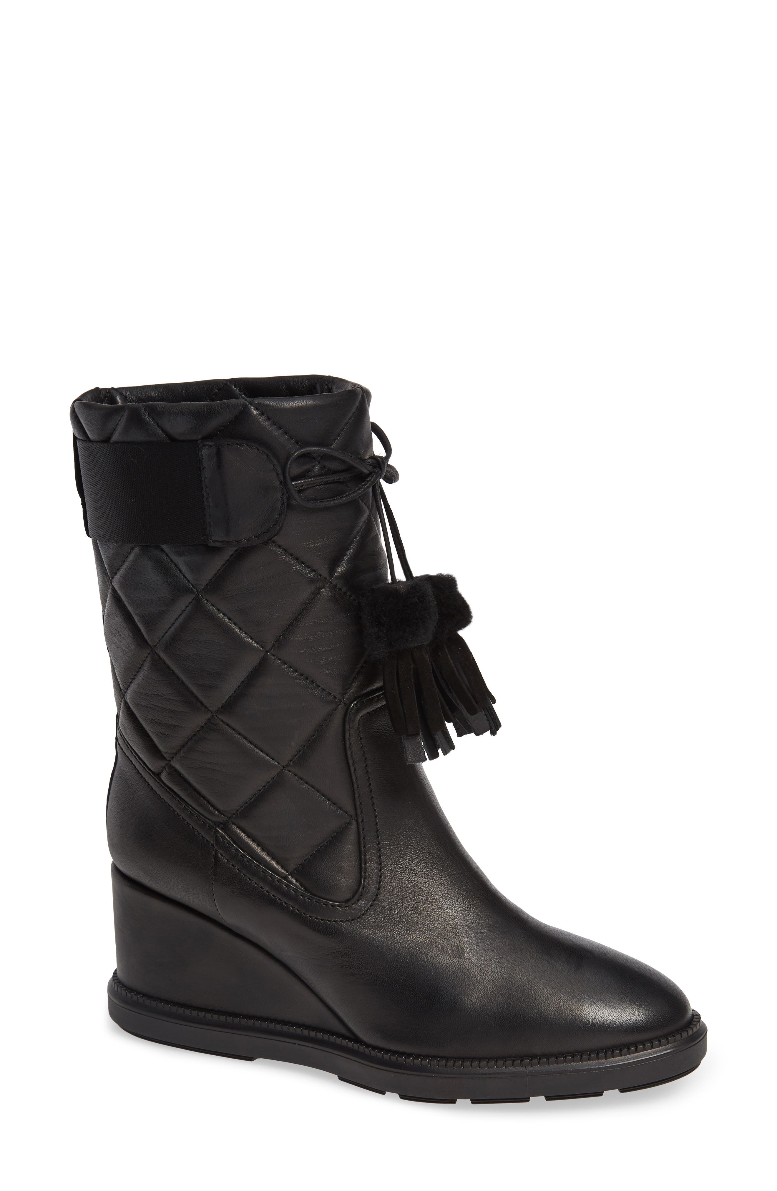 Aquatalia Caliana Water Resistant Genuine Shearling Lined Boot, Black