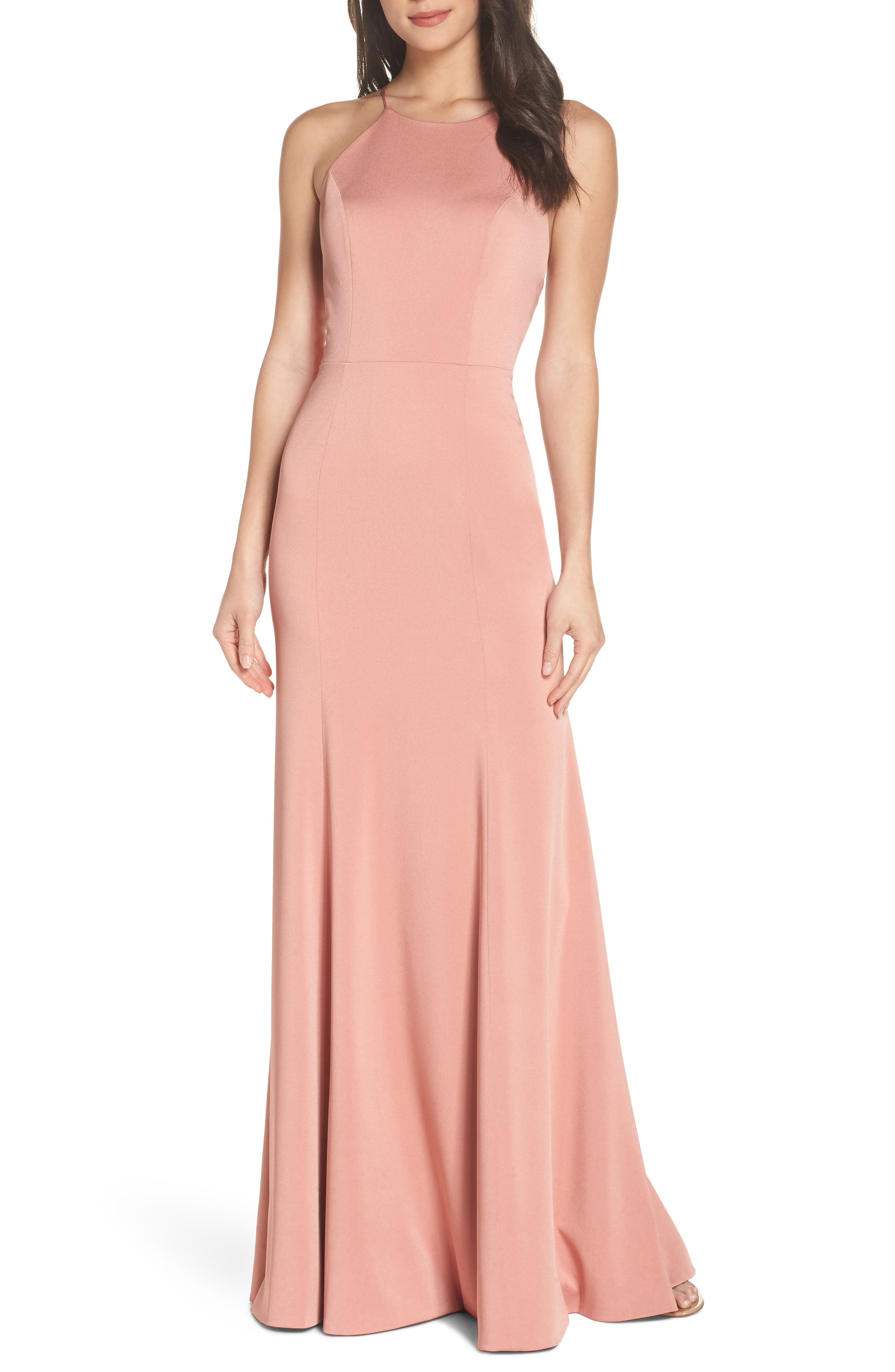 Jenny Yoo Naomi Luxe Crepe Halter Gown, Pink