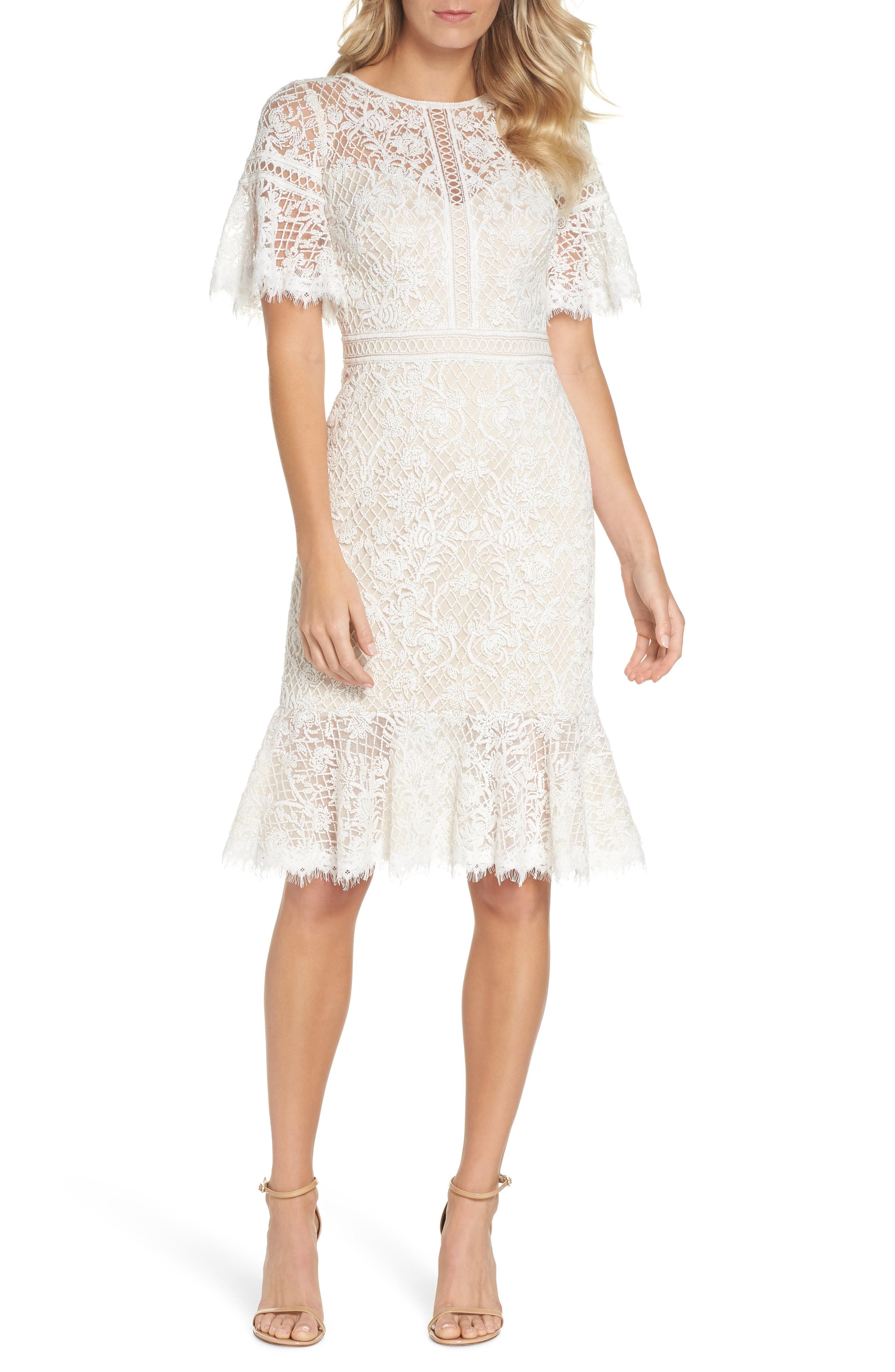 Tadashi Shoji Embroidered Mesh Dress, Ivory
