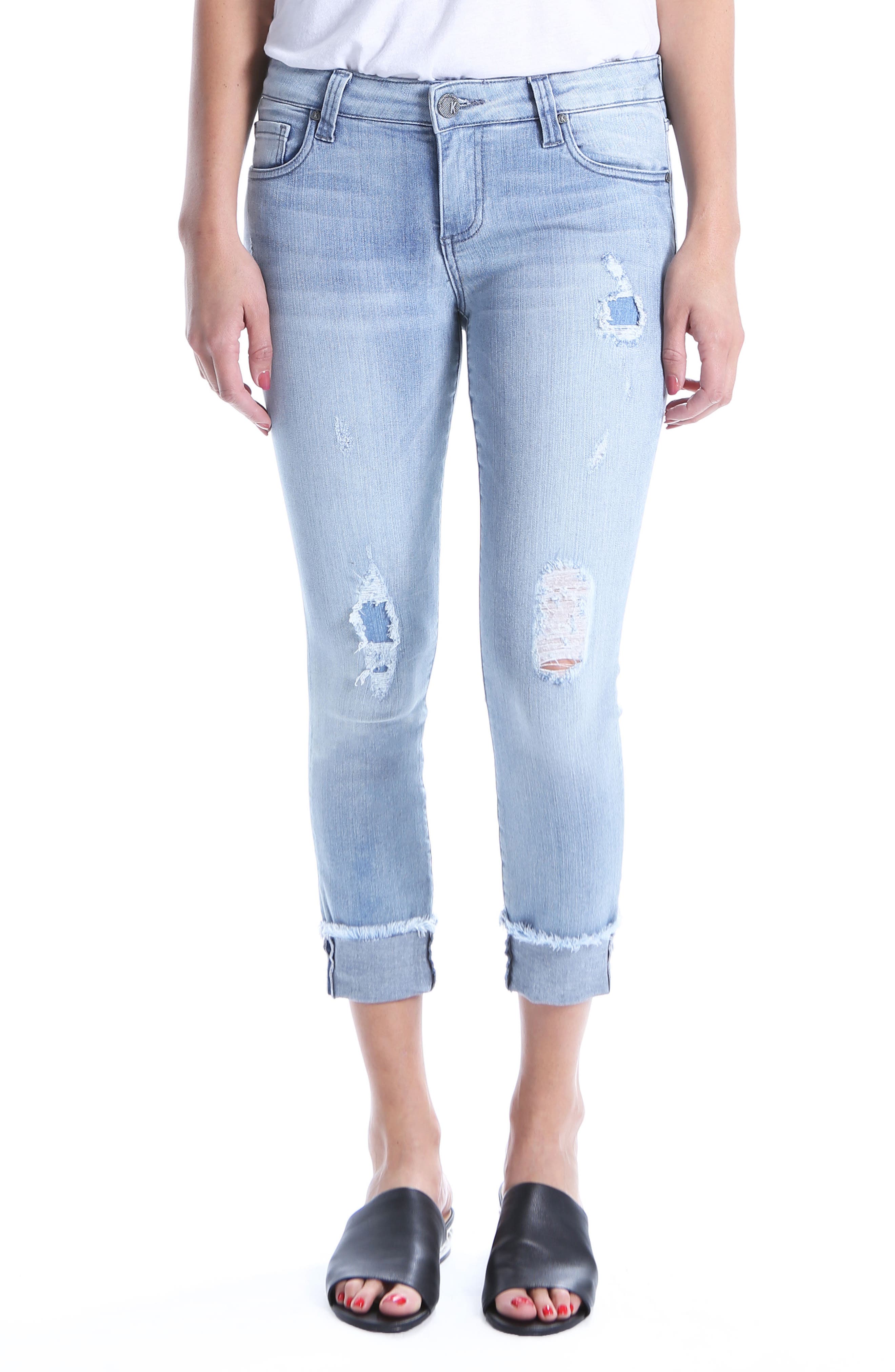 Kut From The Kloth Connie Distressed Frayed Hem Ankle Skinny Jeans, Blue