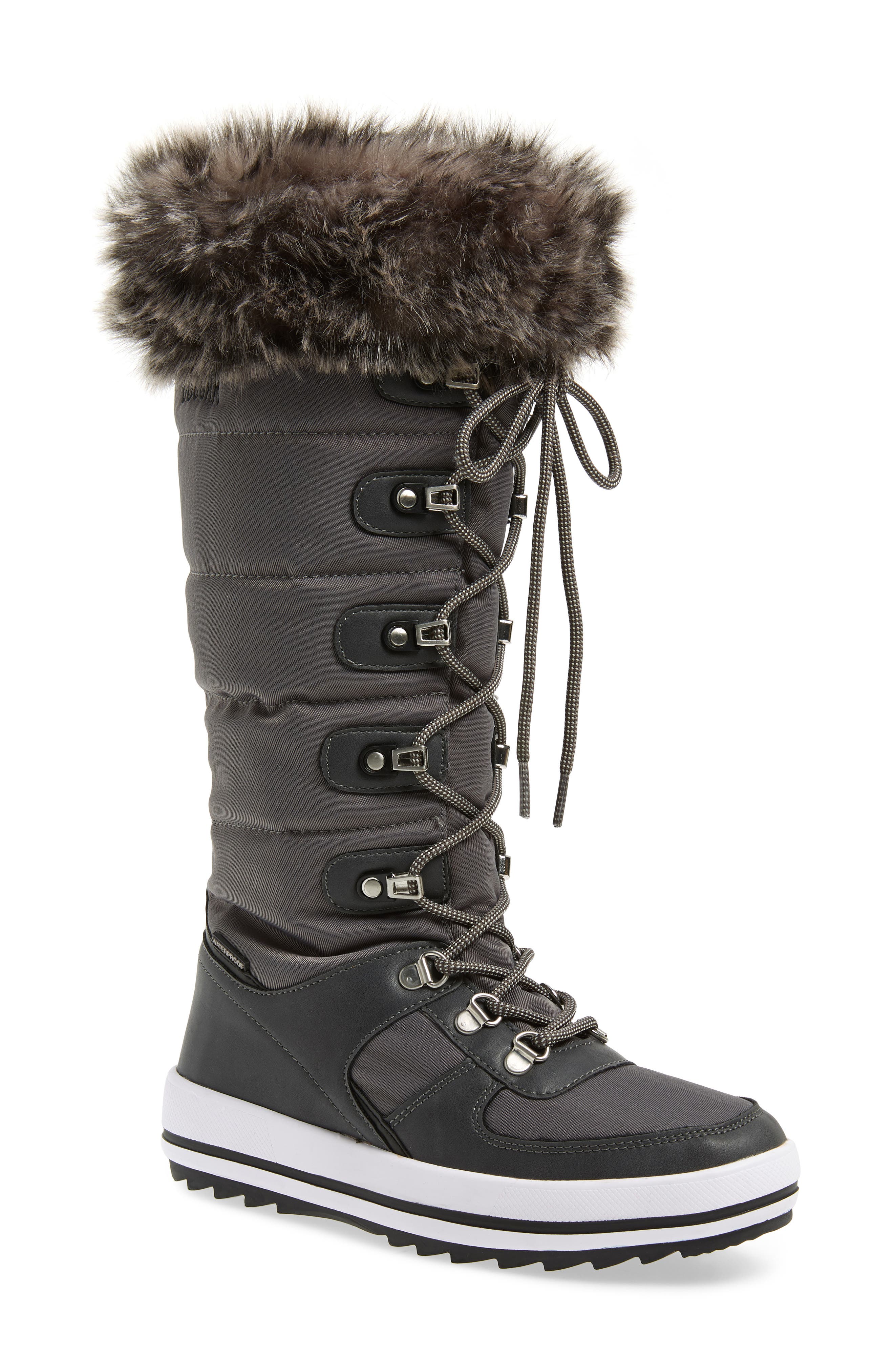 Cougar Vesta Faux Fur Collar Knee High Snow Boot, Grey