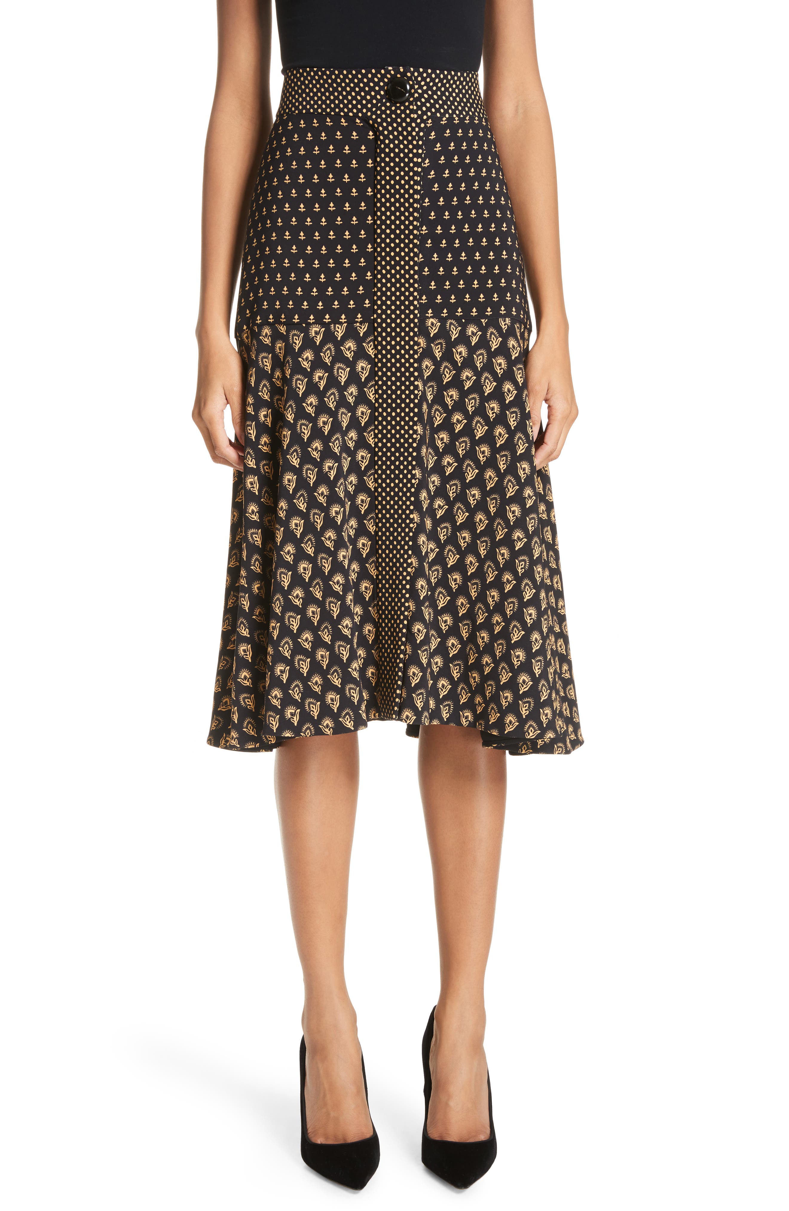 Proenza Schouler Mixed Print Crepe Midi Skirt