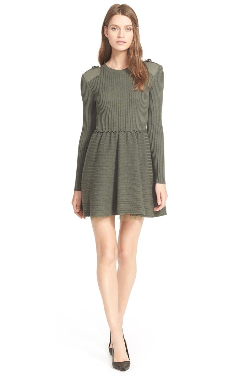 RED Valentino Point d'Esprit Trim Ribbed Wool Sweater Dress | Nordstrom