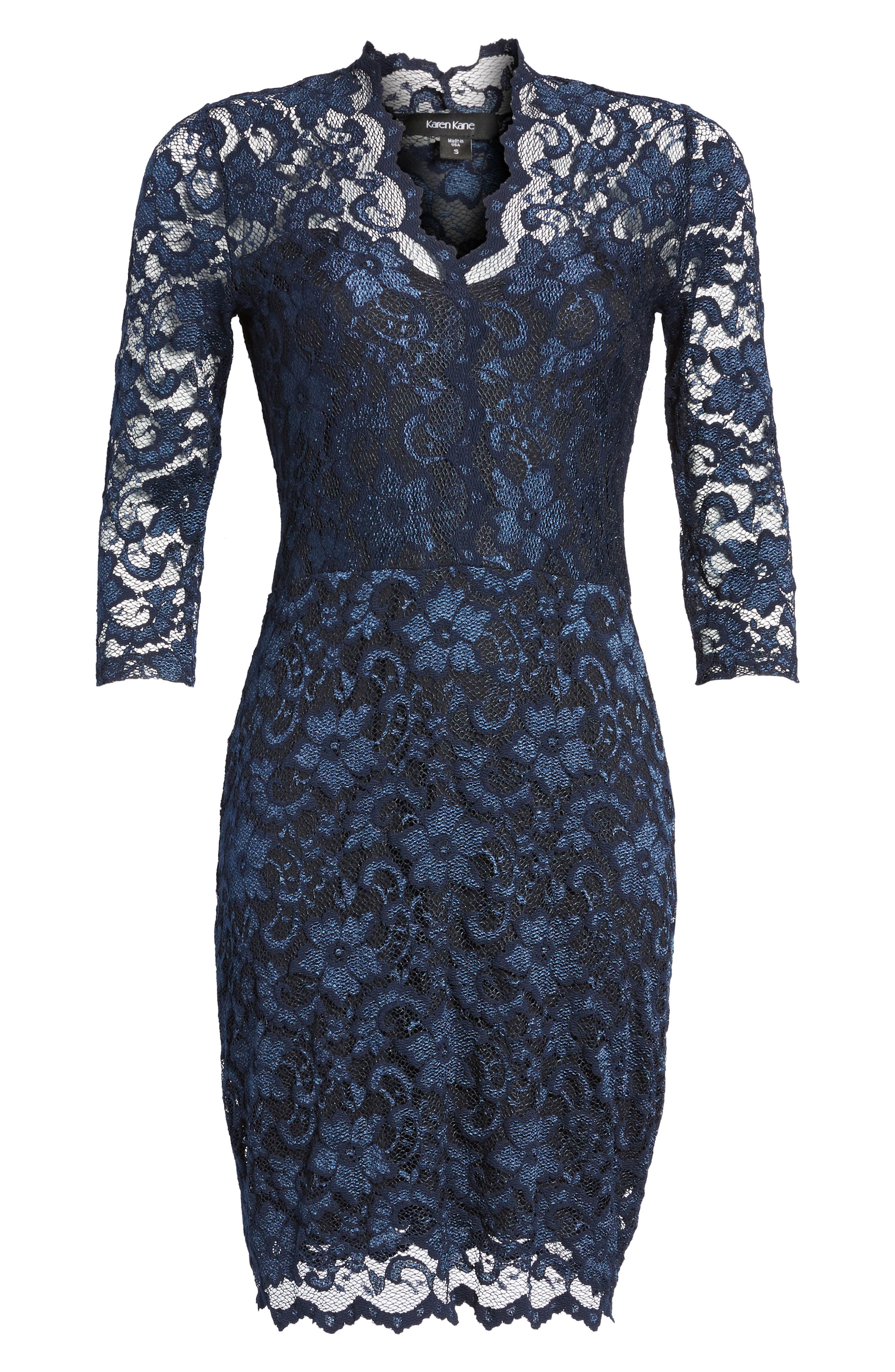 Karen Kane Scalloped Lace Sheath Dress, Blue
