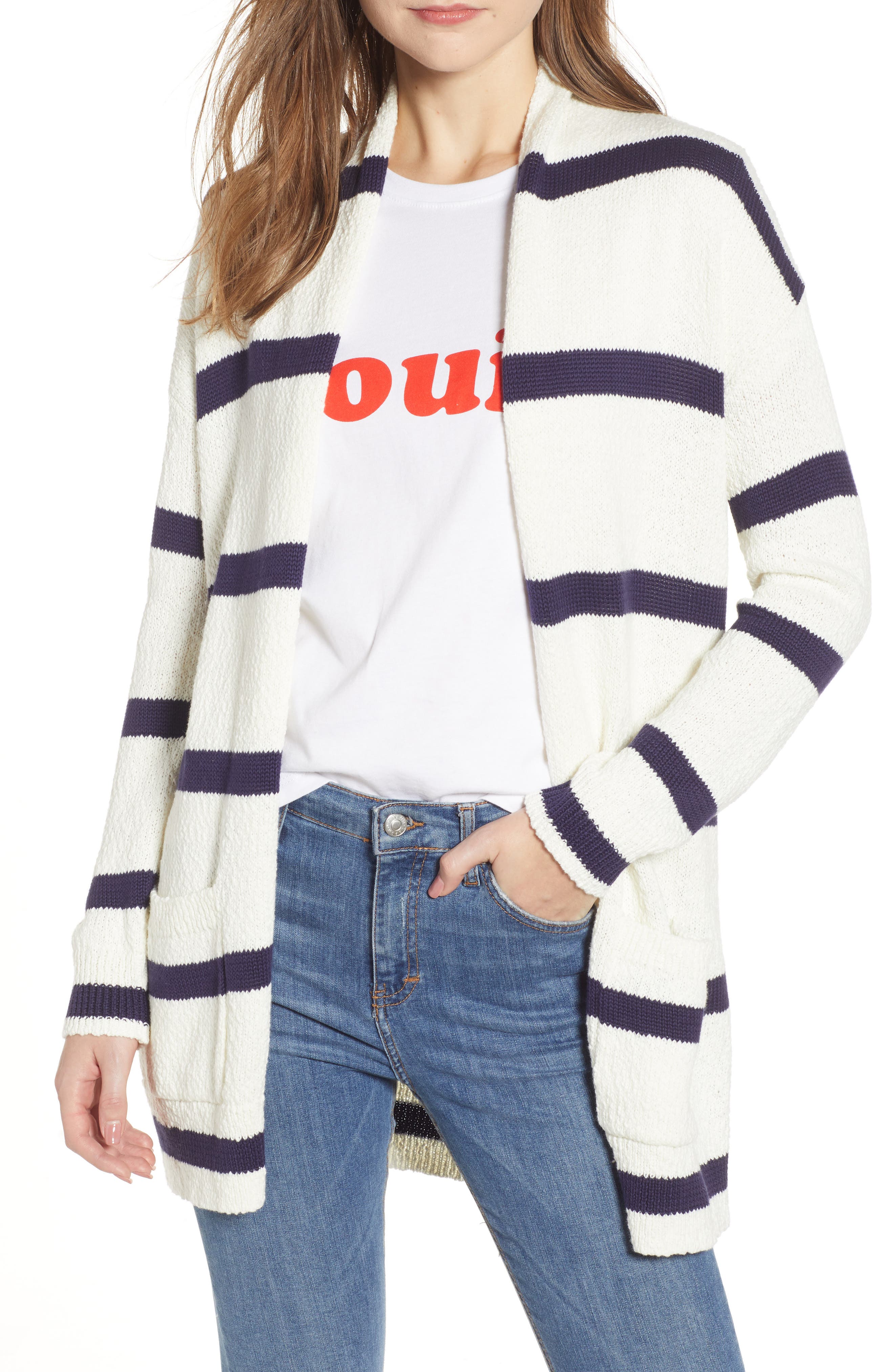 Plus Size Bp. Castaway Stripe Cardigan, Ivory
