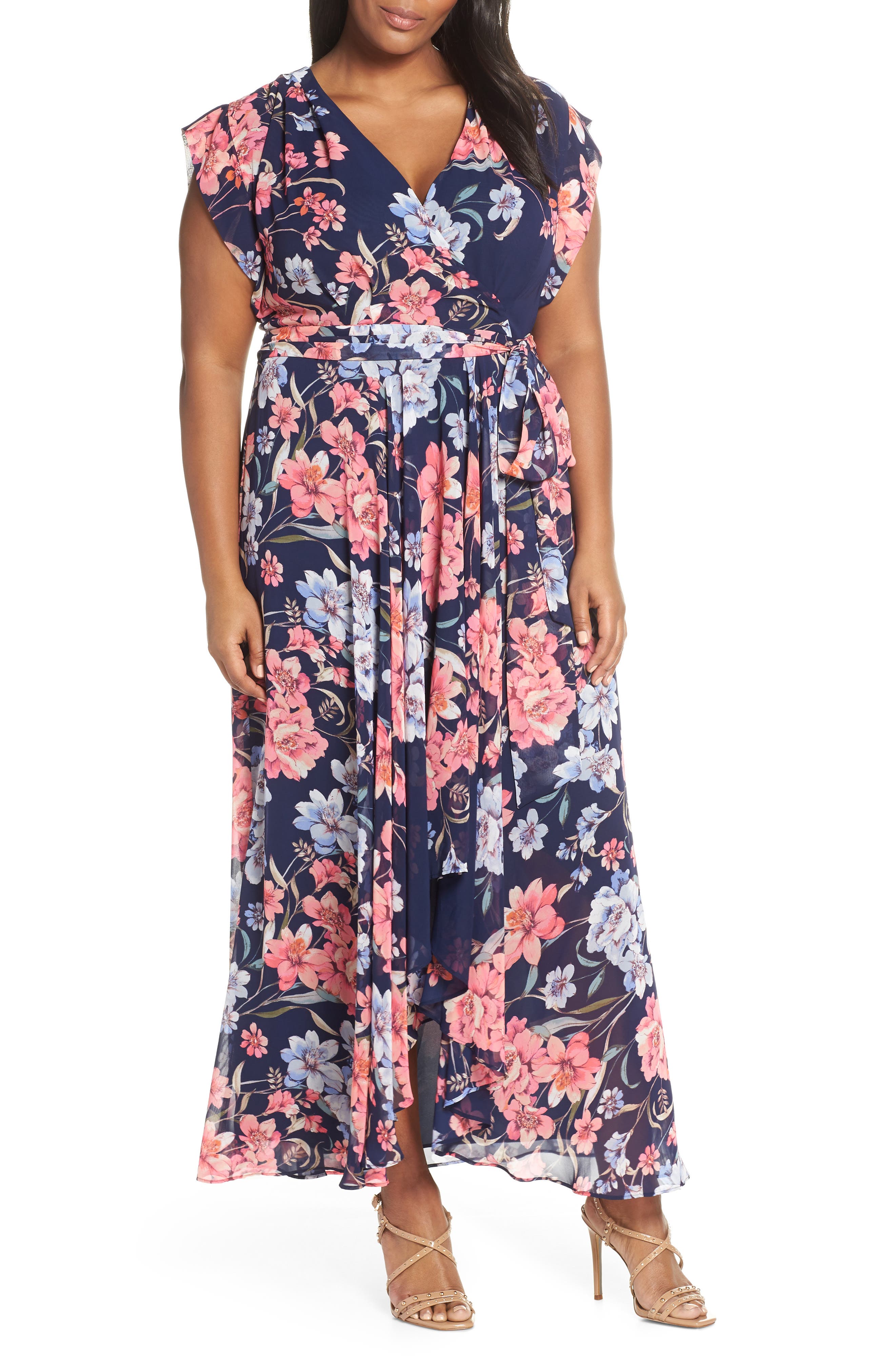 Plus Size Eliza J Floral High/low Faux Wrap Dress, Blue