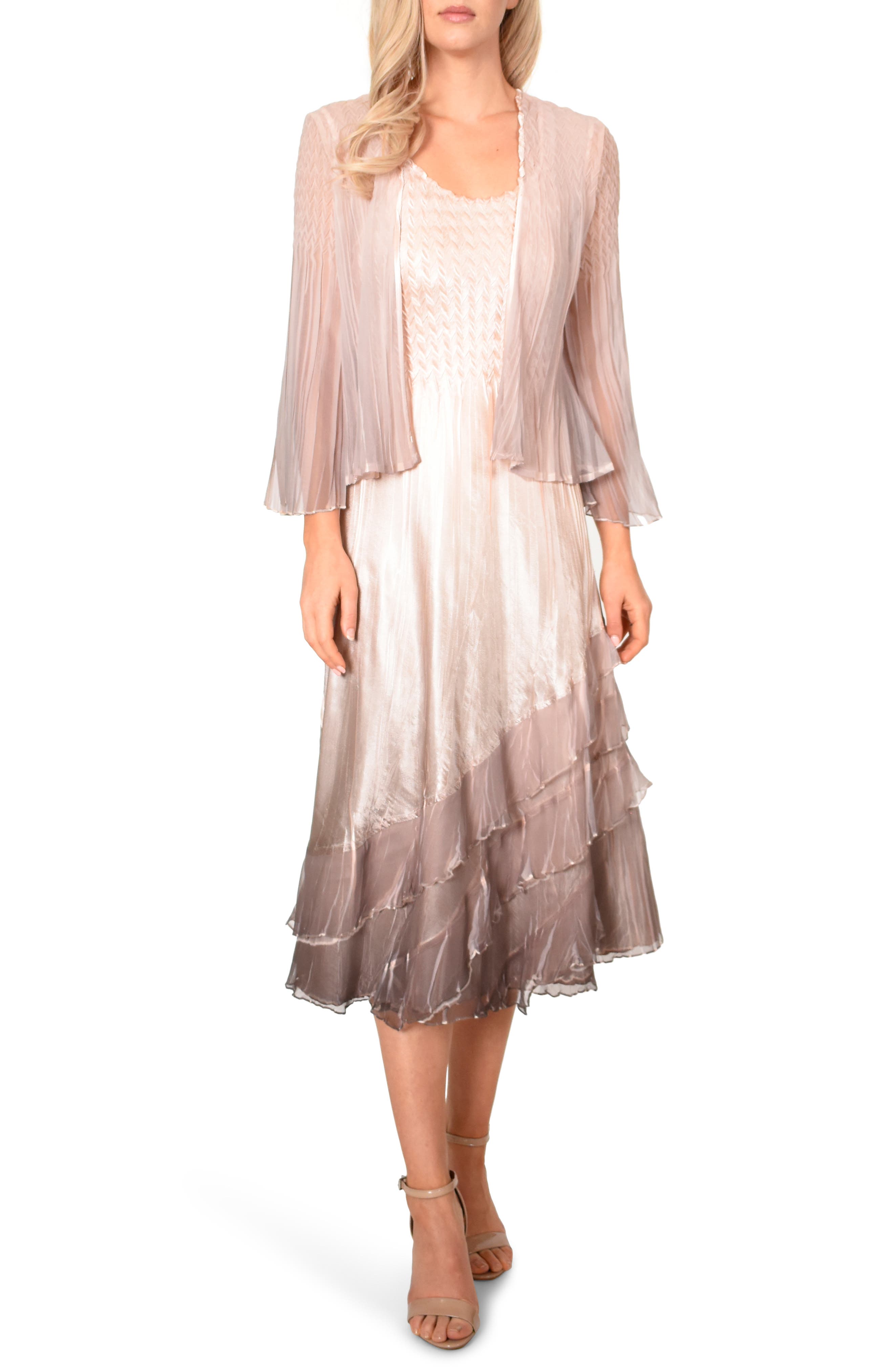 Komarov Charmeuse & Chiffon Cocktail Dress With Jacket, Pink