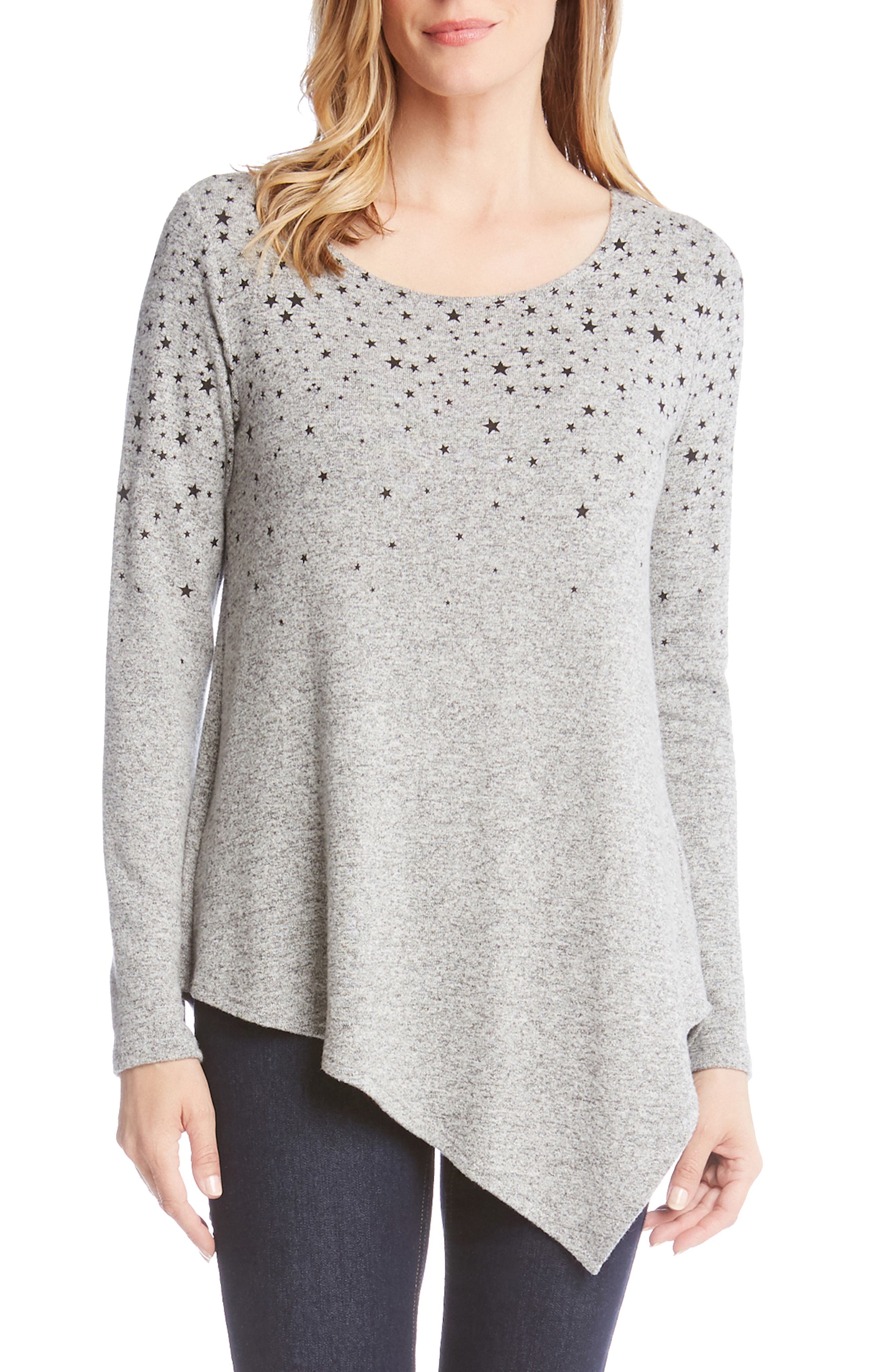 Karen Kane Star Print Asymmetrical Hem Sweater, Grey