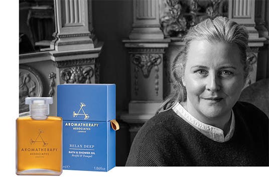 Aromatherapy Associates CEO Tracey Woodward and Bath & Shower Gel.