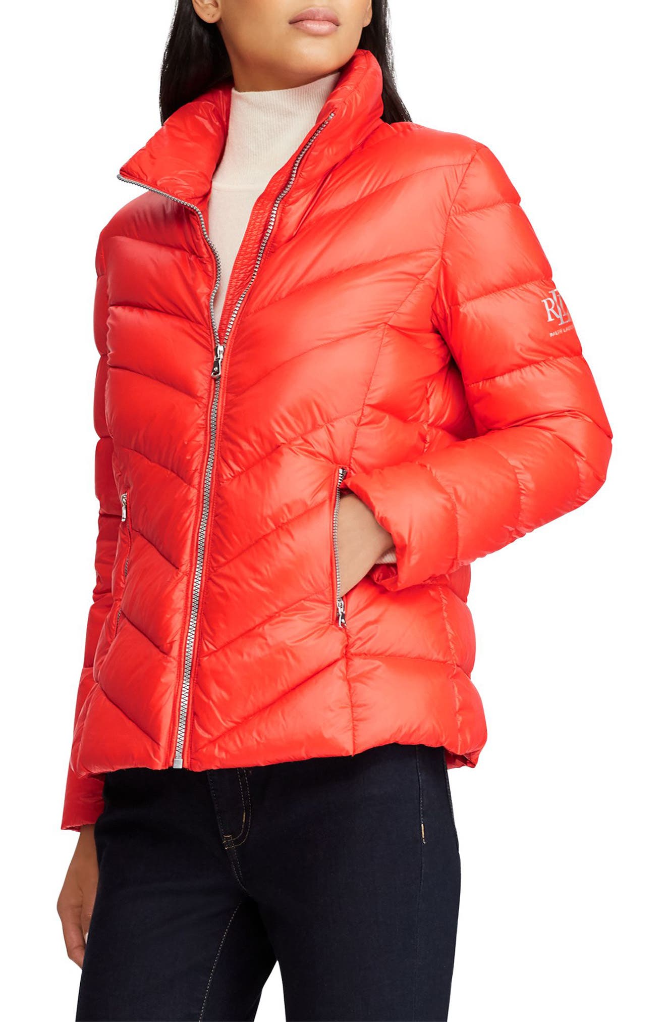 Lauren Ralph Lauren Chevron Quilted Packable Down Jacket, Orange