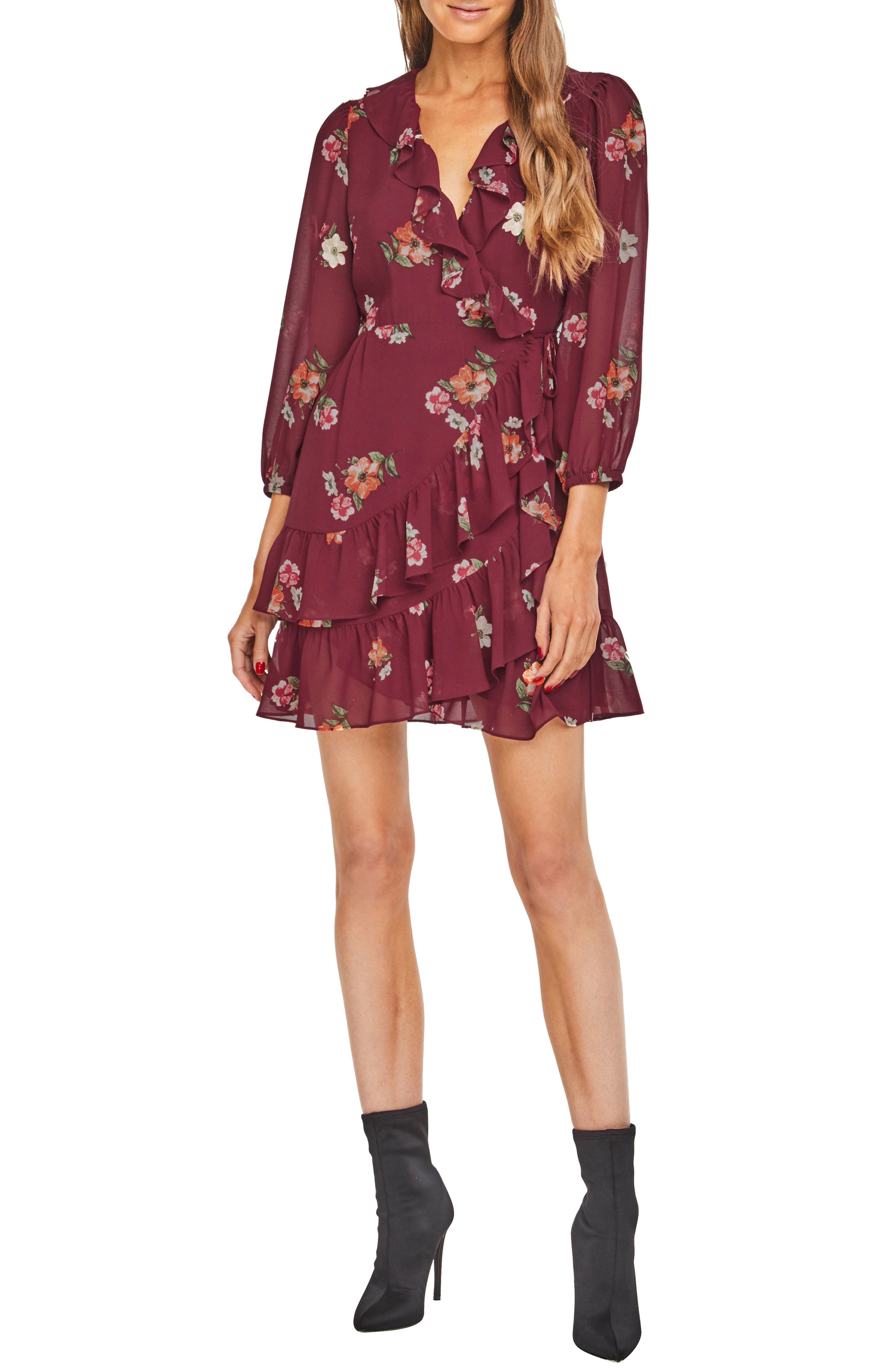 Astr The Label Cheyanne Ruffle Dress, Burgundy