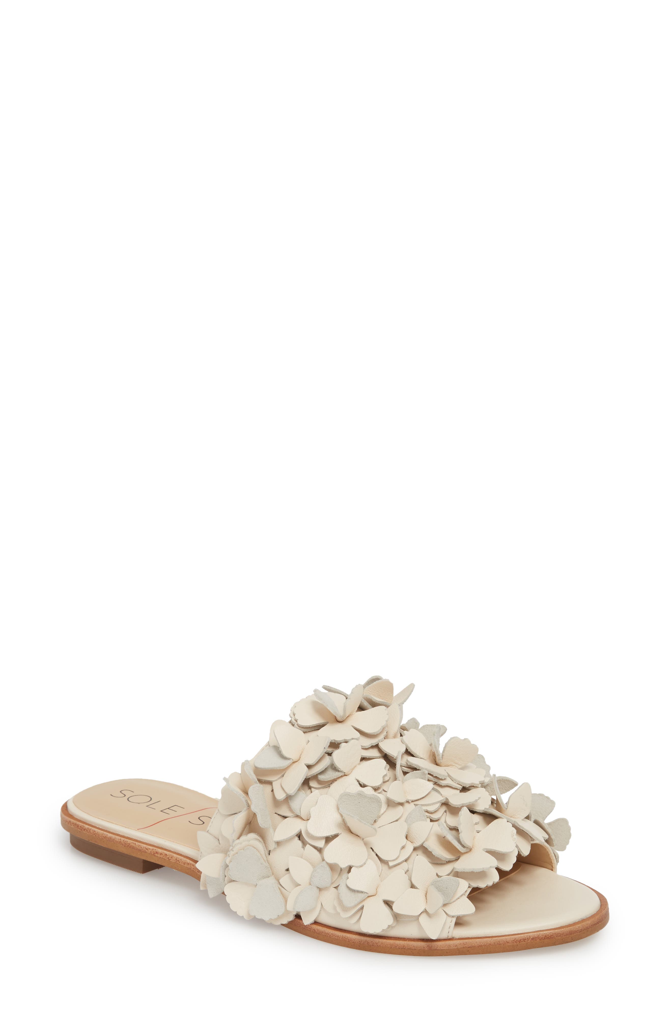 Sole Society Caelyn Embellished Flat Sandal, White