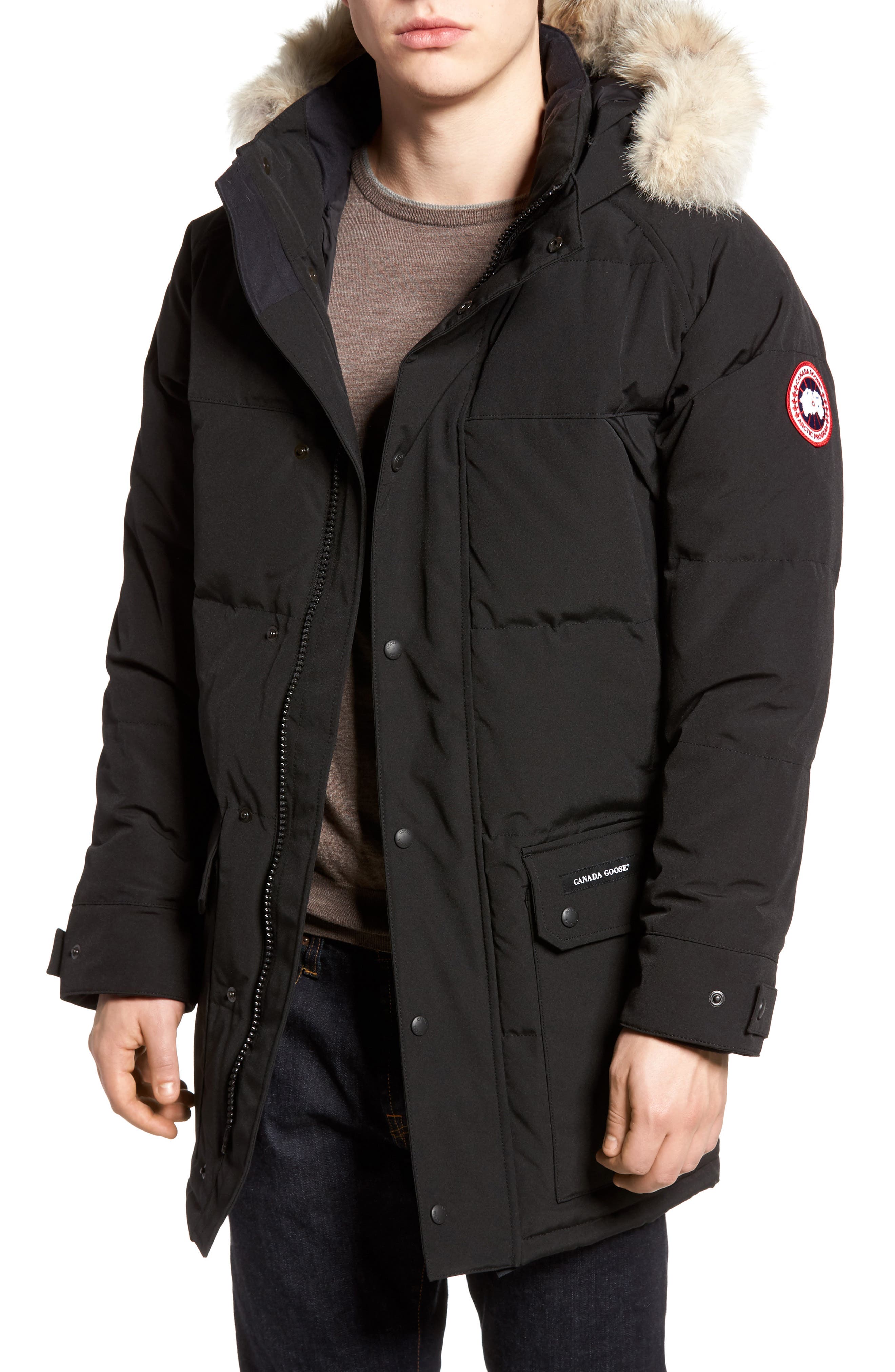 Canada Goose Emory Slim Fit Genuine Coyote Fur Trim Parka, Black
