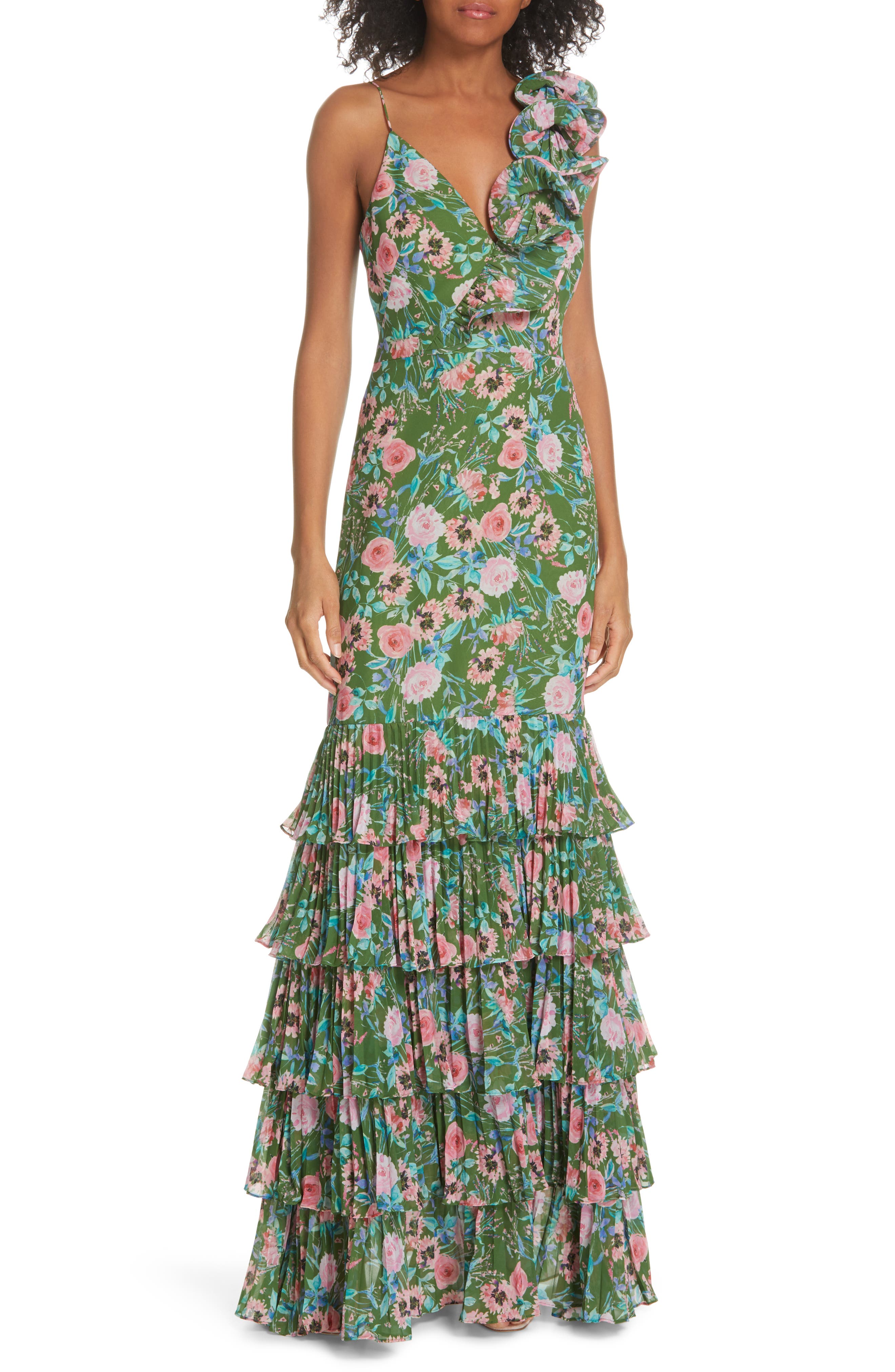 Amur Esme Floral Print Dress, Green