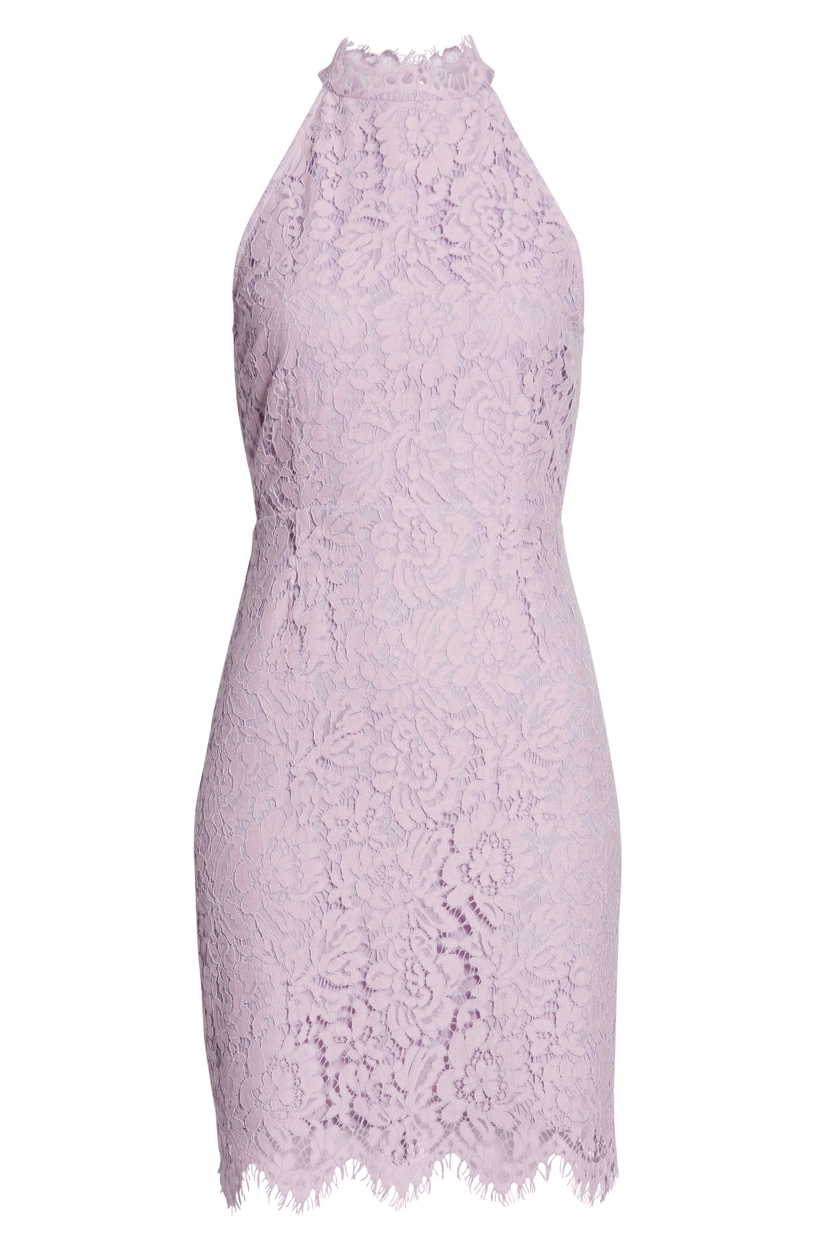 cara high neck lace cocktail dress